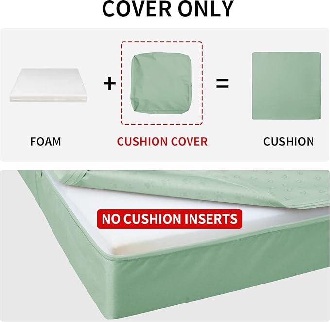 Easy-Going Waterproof Patio Cushion Covers 24x24x4 inch 4 Pack Replacement Non-Slip Outdoor Seat Cushion Slipcover with Zipper. Greyish Green