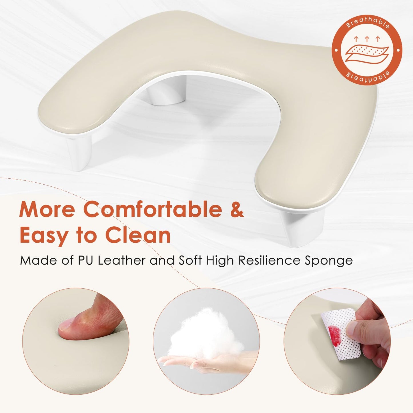 Arm Rest for Nails Tech - U-shaped Manicure Nail Hand Rest Pillow Cushion, Big Microfiber Leather Nail Arm Rest Stand for Acrylic Nail Art Tech (Beige)