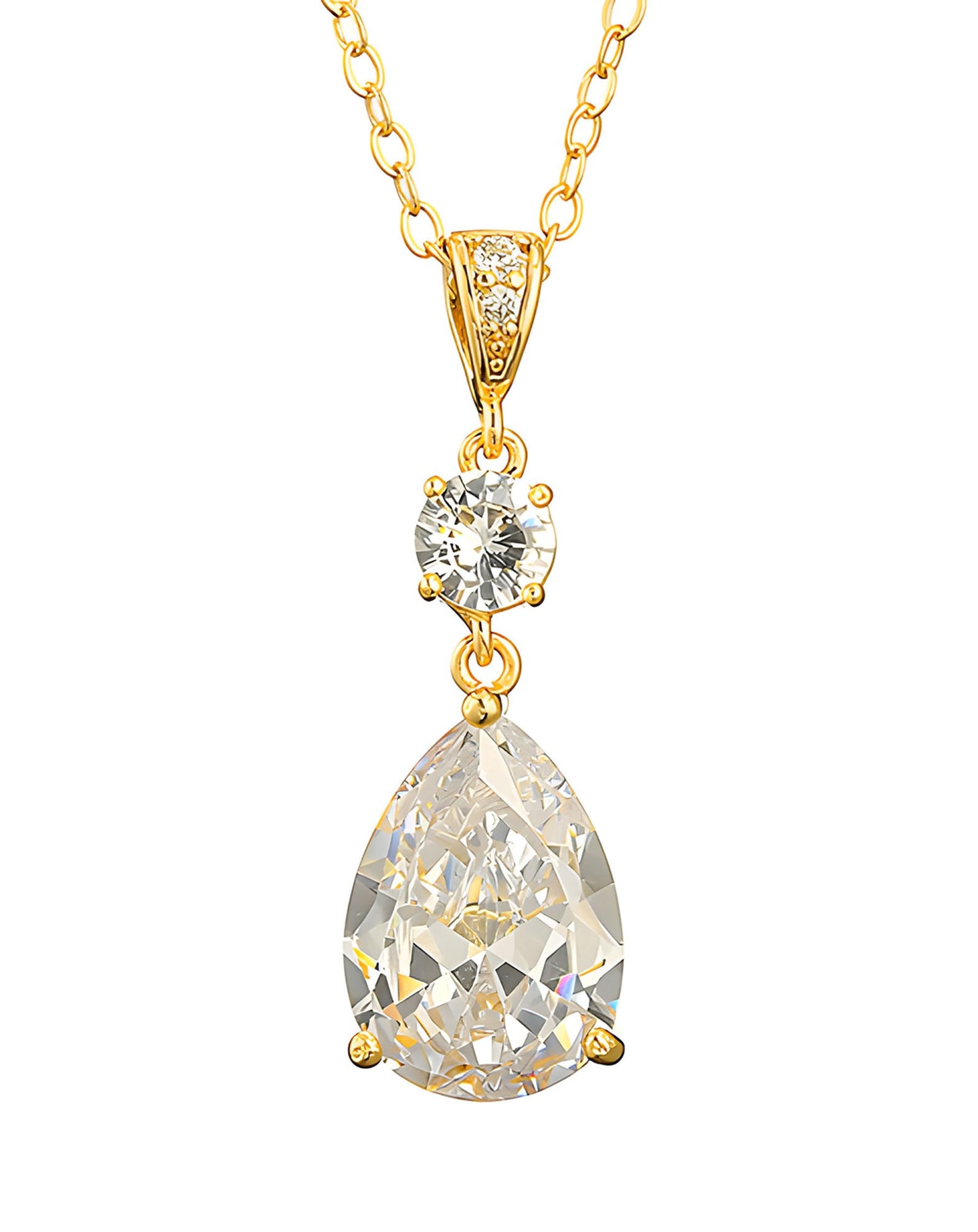 Deerllia Teardrop Necklace Cubic Zirconia Drop Wedding Bridal Pendant Necklace for Women, Gold Plated Copper Brass Micro Inlay CZ Plain Simple Fine Jewelry Gifts Mother's Day Valentines