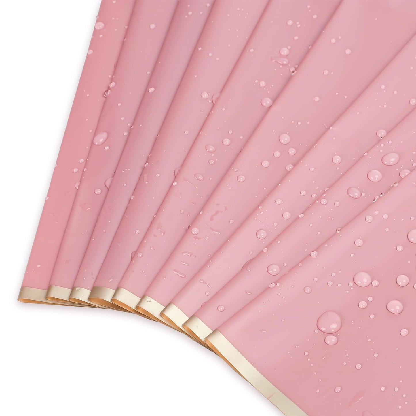 Whaline 30 Sheets Floral Wrapping Paper Folded Flat Pink Flower Bouquet Wrap Paper with Rose Gold Edge Waterproof Double Sided Florist Packaging Paper for Wedding Birthday