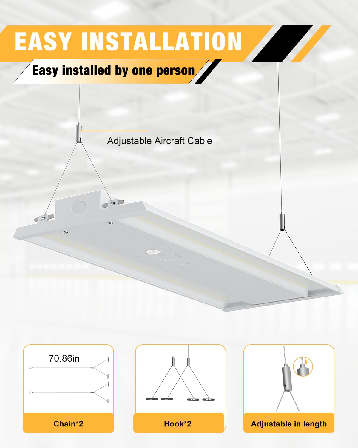 JC-LGL LED Linear High Bay Light, 130W 19500LM High Bay LED Shop Lights, 120-277V, 5000K, 0-10V Dimmable LED Shop Light, Linear High Bay Light for Warehouse Workshops, UL Complied, 4 Pack