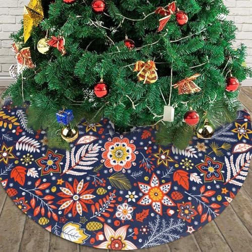Vintage Christmas Flowers Christmas Tree Skirt 30 Inches Xmas Tree Mat Holiday Party Supplies Christmas Tree Decorations