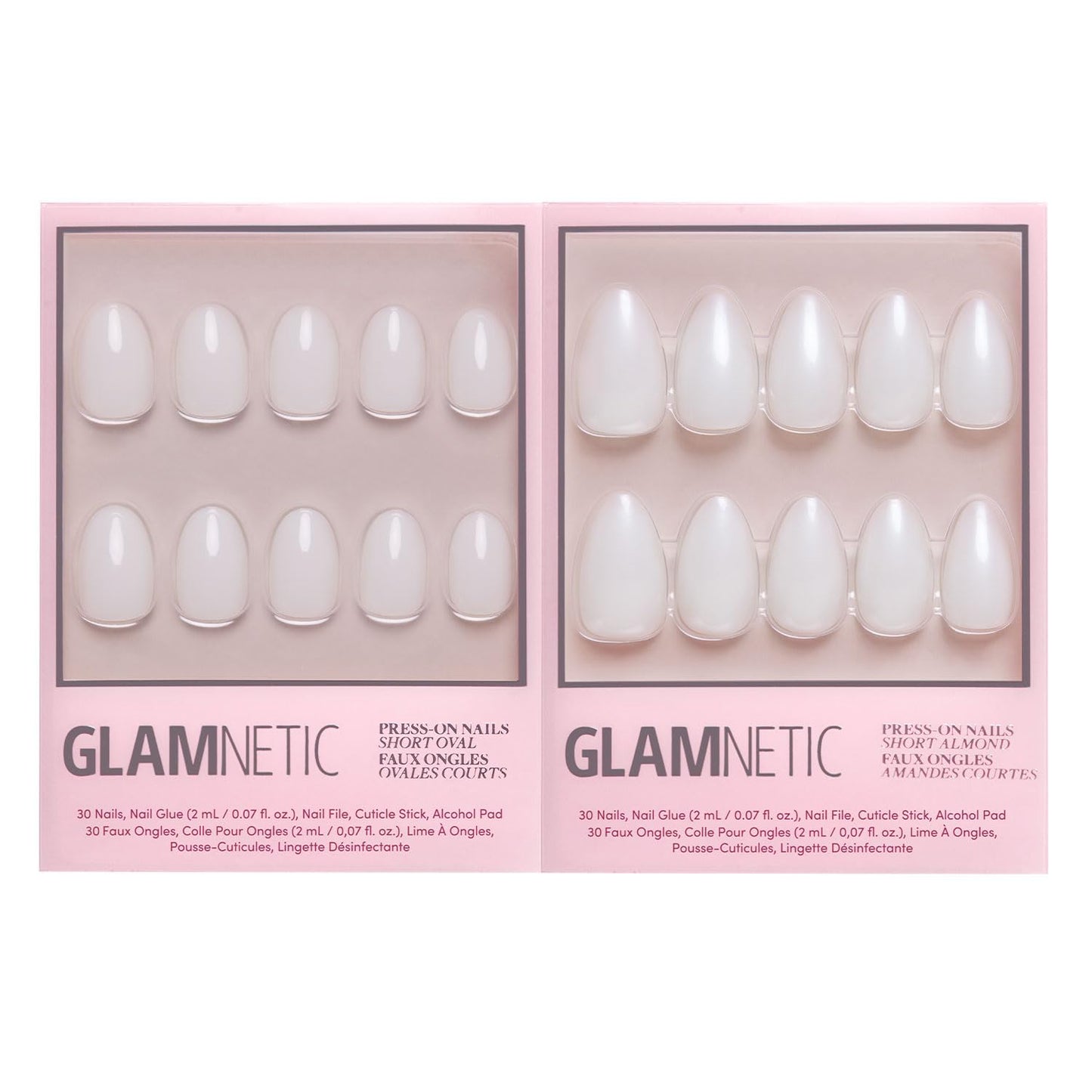 Glamnetic Press-On Nails Bundle - Clean Girl & Hailey | Short Oval Milky White False Nails | Glazed Short Almond Fake Nails | Durable, Salon-Quality Nail Kits
