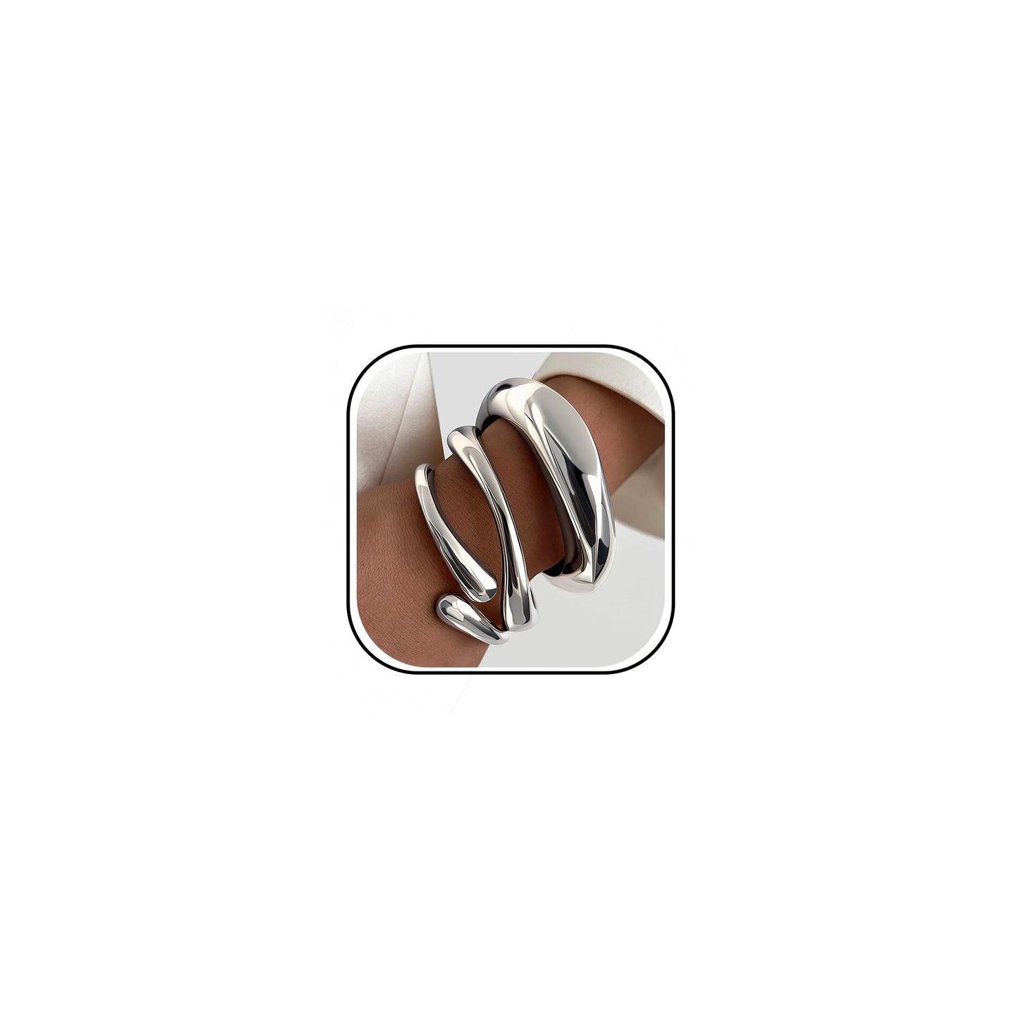 Chunky Gold Bangle Bracelets for Women, Dainty 14k Gold Plated Big Stackable Bangles Set, Trendy Statement Cuff Bracelet Stack Summer Beach Jewelry Gifts (Silver)