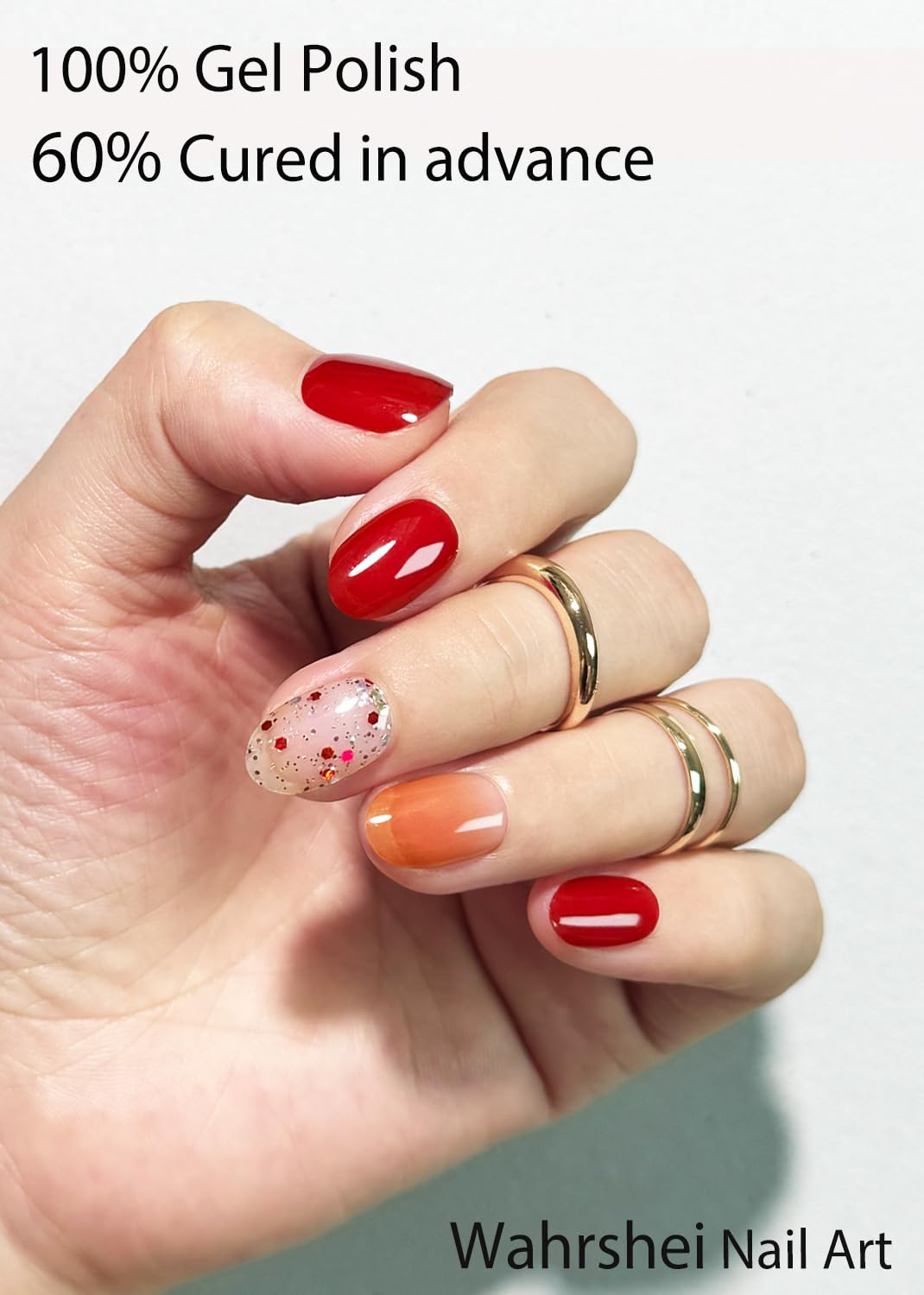 Semi Cured Gel Nail Strips, Red Paillette 20pcs Adhesive UV Sticker, Wraps for Home Manicure DIY