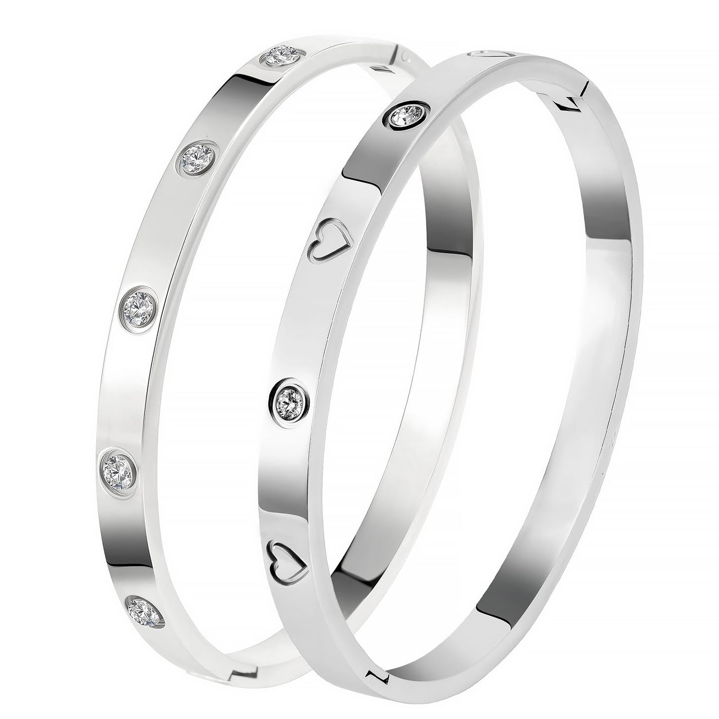 Camhanno 18K Gold Plated Stainless Steel Cuff Bracelet & Love Friendship Screw Bangle Bracelet Set for Women with Gift Box (2Pcs Silver Set Style 4)
