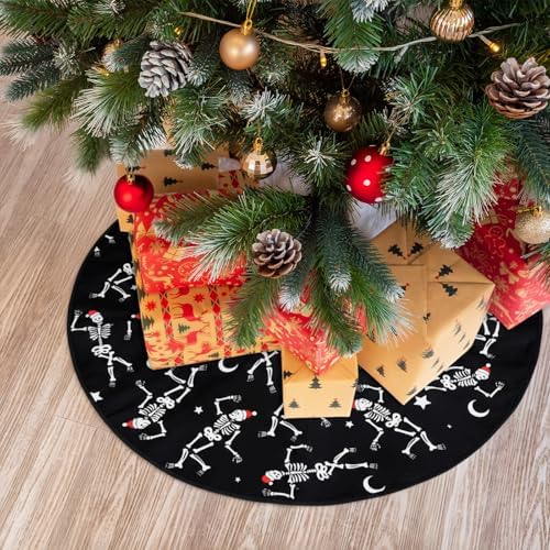 Gothic Christmas Tree Skirt, 36 Inch Dancing Skeletons Black White