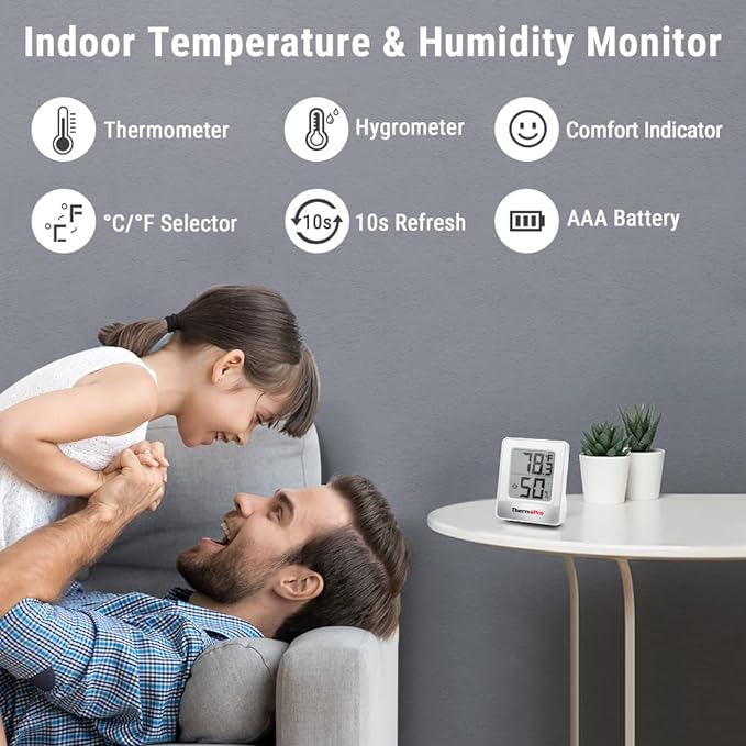 ThermoPro TP49 3 Pieces Digital Hygrometer Indoor Thermometer Humidity Meter Mini Hygrometer with Temperature and Humidity Monitor Outdoor and Room Thermometer