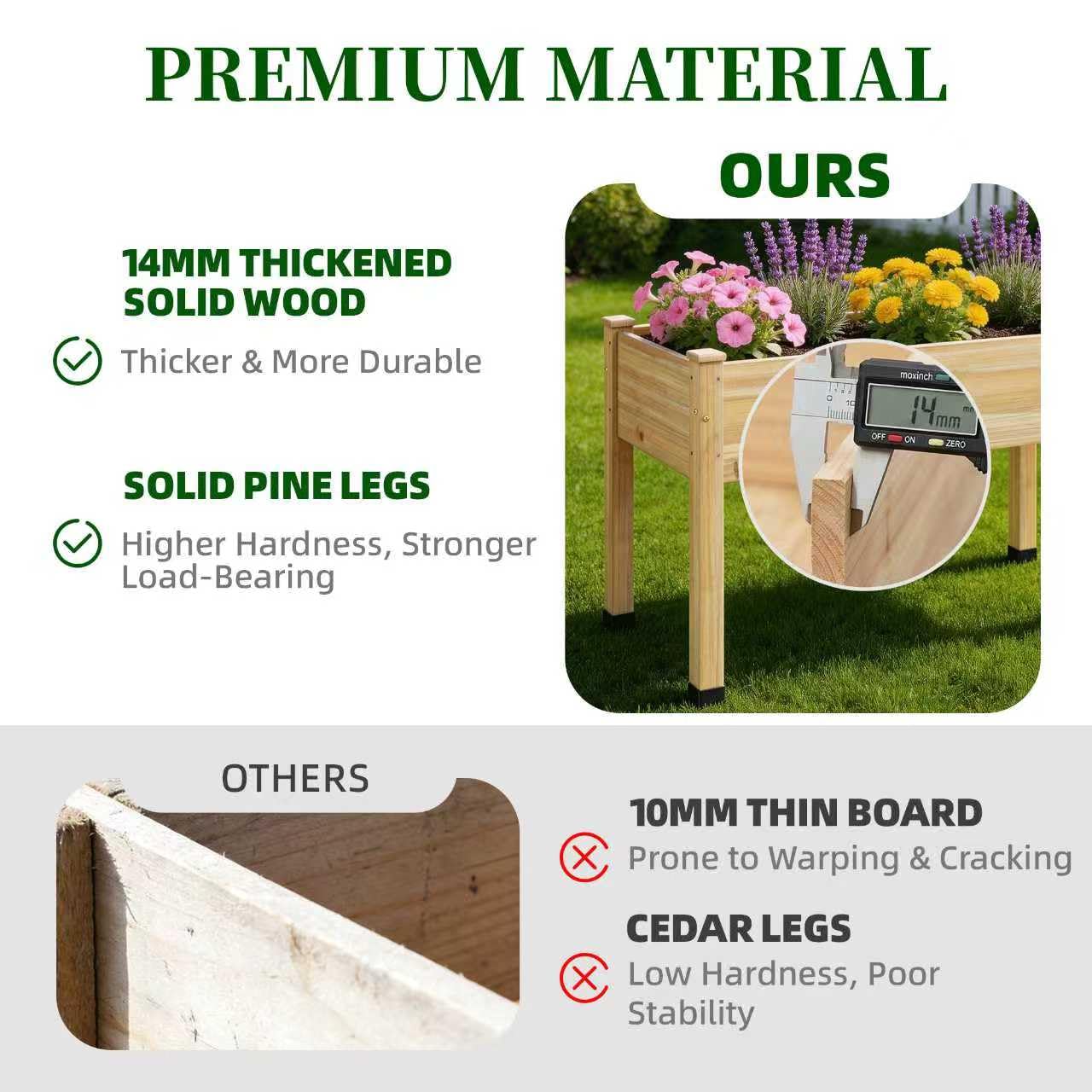 ZIENLIFE Wood Raised Garden Bed, 48x24x30in Elevated Wooden Planter Box with Legs Standing Growing Bed for Backyard, Patio, Balcony with Bed Liner, 200 Pound Capacity 2PCS