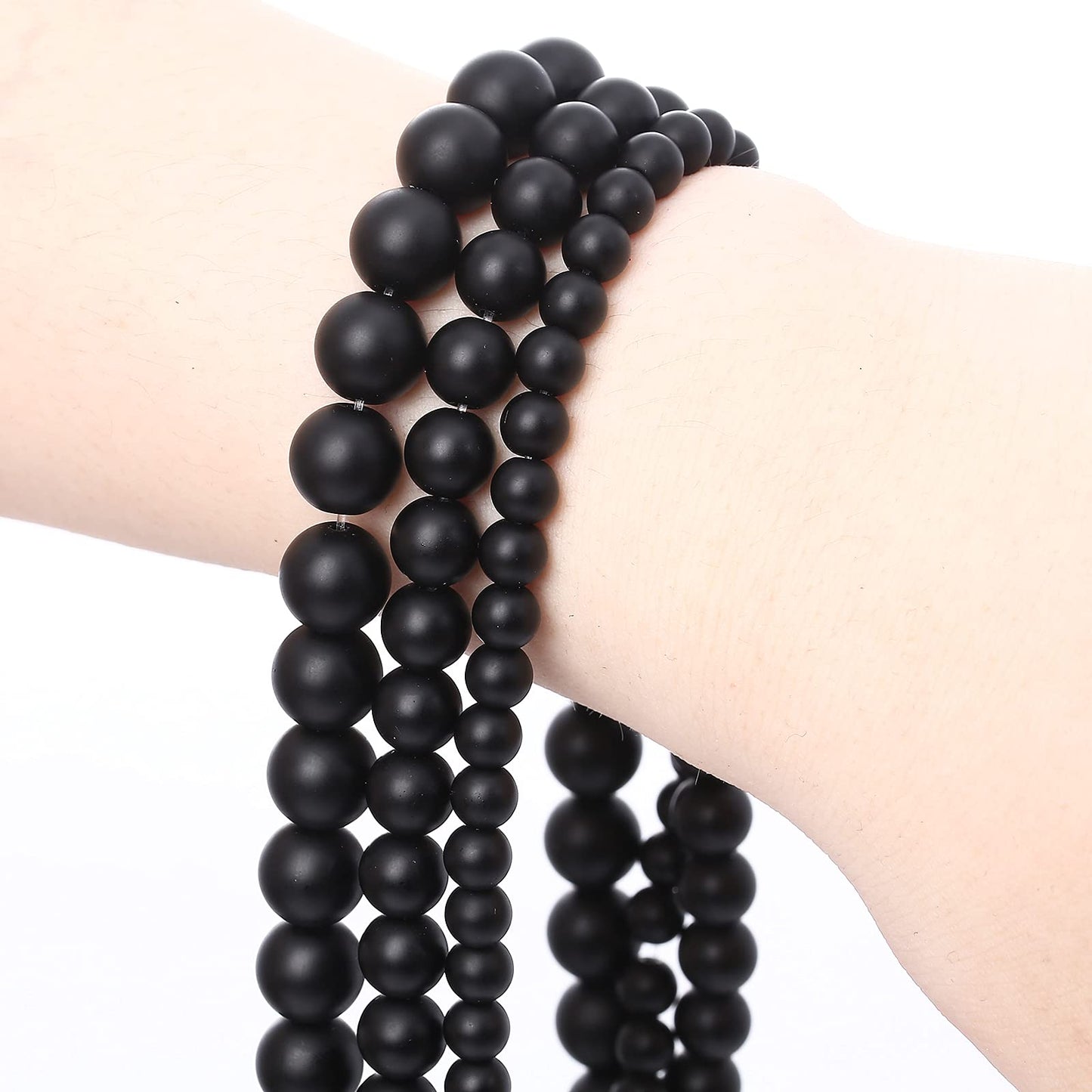 66PCS 6MM Natural Frosted Black Agate Stone Beads Round Loose Beads for Jwelry Making DIY Bracelet Necklace Accessory 15Inch