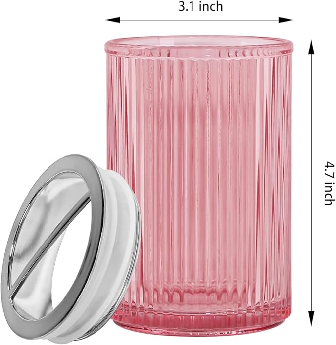 Pink Toothbrush Holders for Bathrooms, 2pcs Glass Toothbrush Holder and 12oz Bathroom Tumbler Cup Set, Silver Tooth Brush and Toothpaste Organizer for Bathroom Vanity Countertop