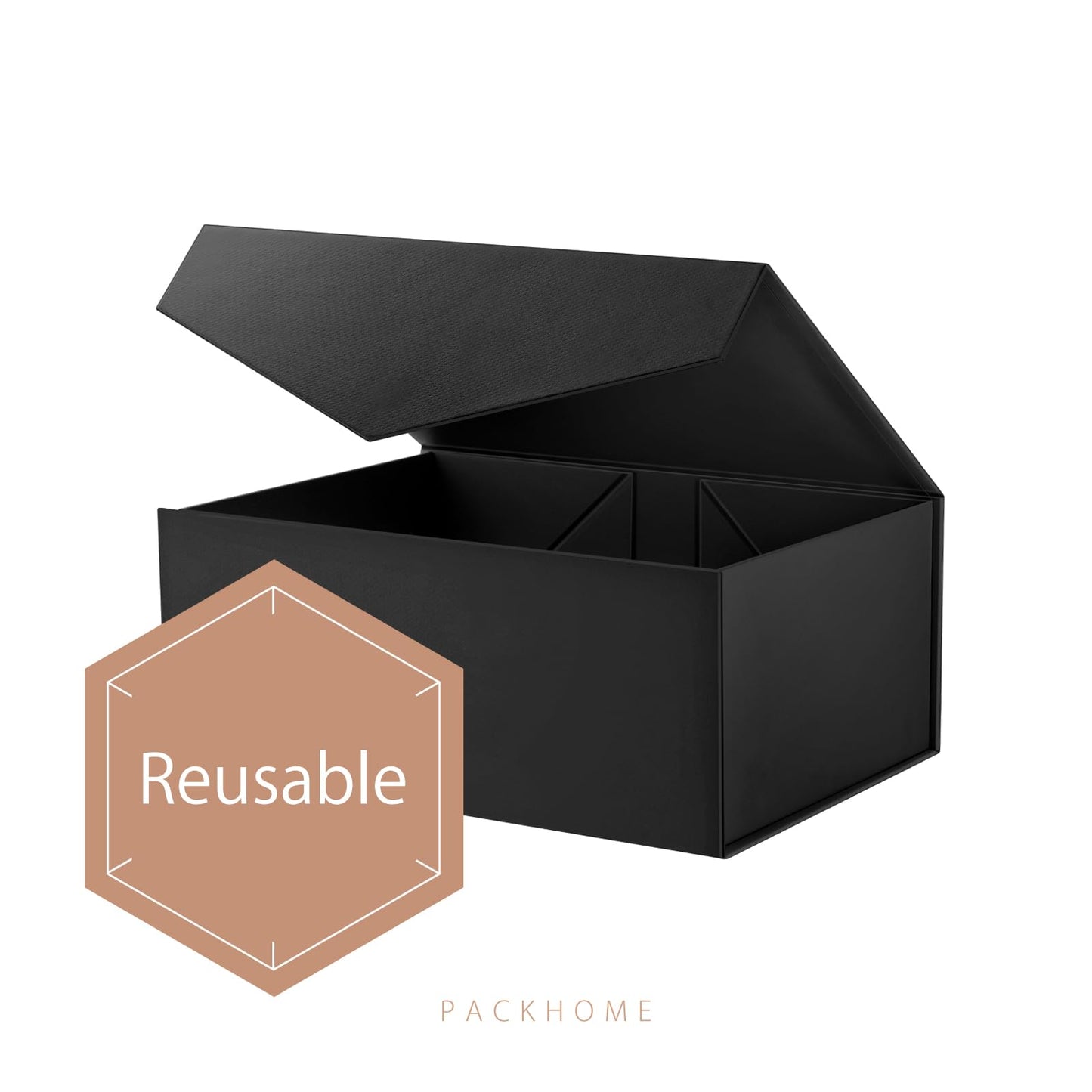 PACKHOME 6 Gift Boxes 9x6.5x3.8 Inches, Rectangle Collapsible Boxes with Magnetic Lids for Gift Packaging (Matte Black, Grain Texture)