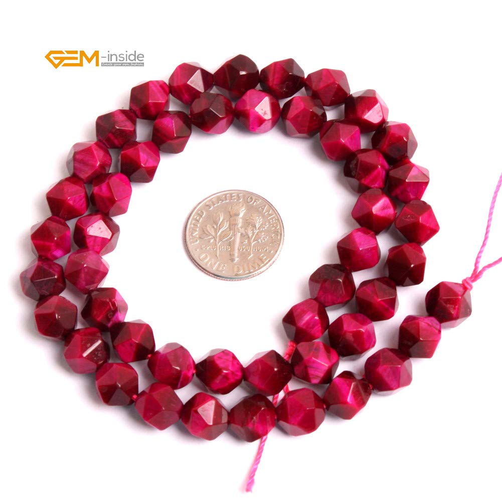 GEM-Inside 8mm Tiger Eyes Gemstone Loose Beads Faceted Dyed Rose Red Cambay Crystal Energy Stone Power for Jewelry Making 15"