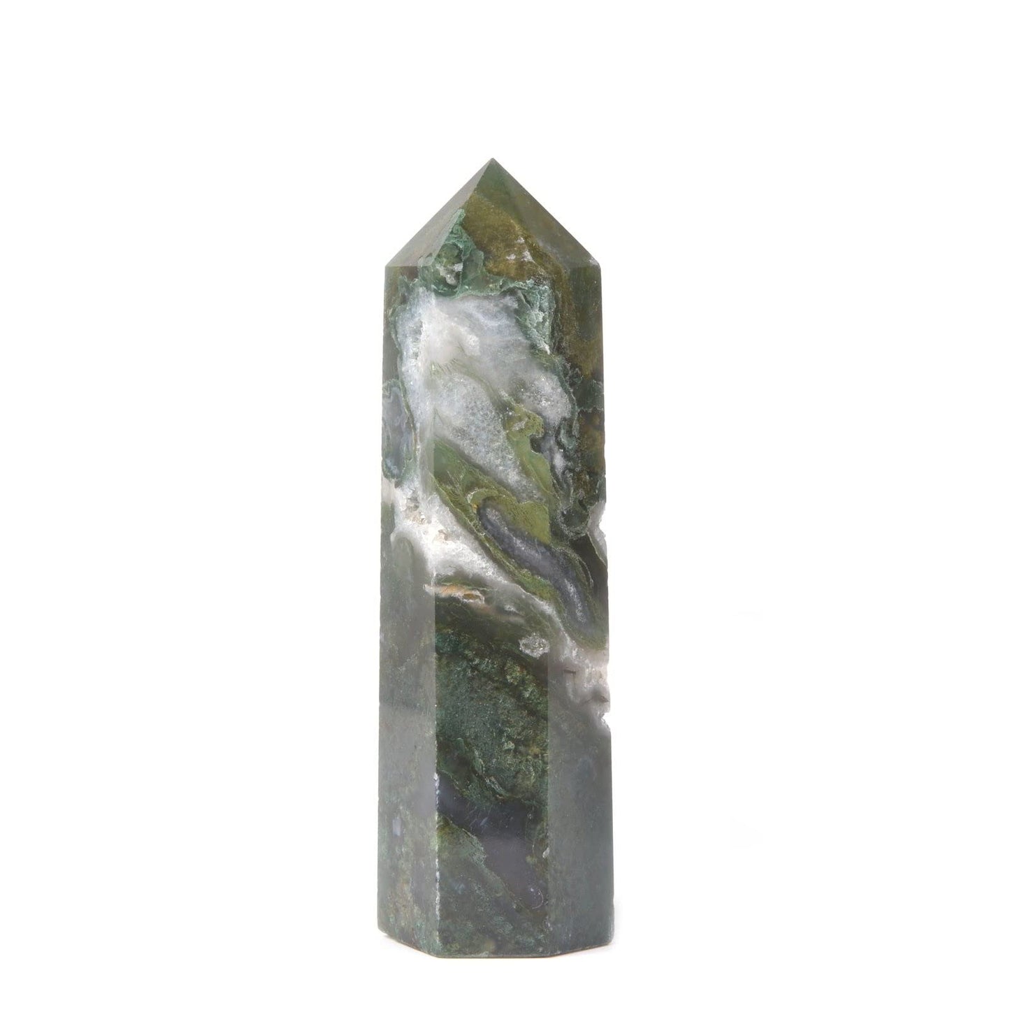Large Moss Agate Crystal Tower Healing Crystal Wand For Spiritual Use Hexagonal Point Reiki Chakra Gemstone Home Decor