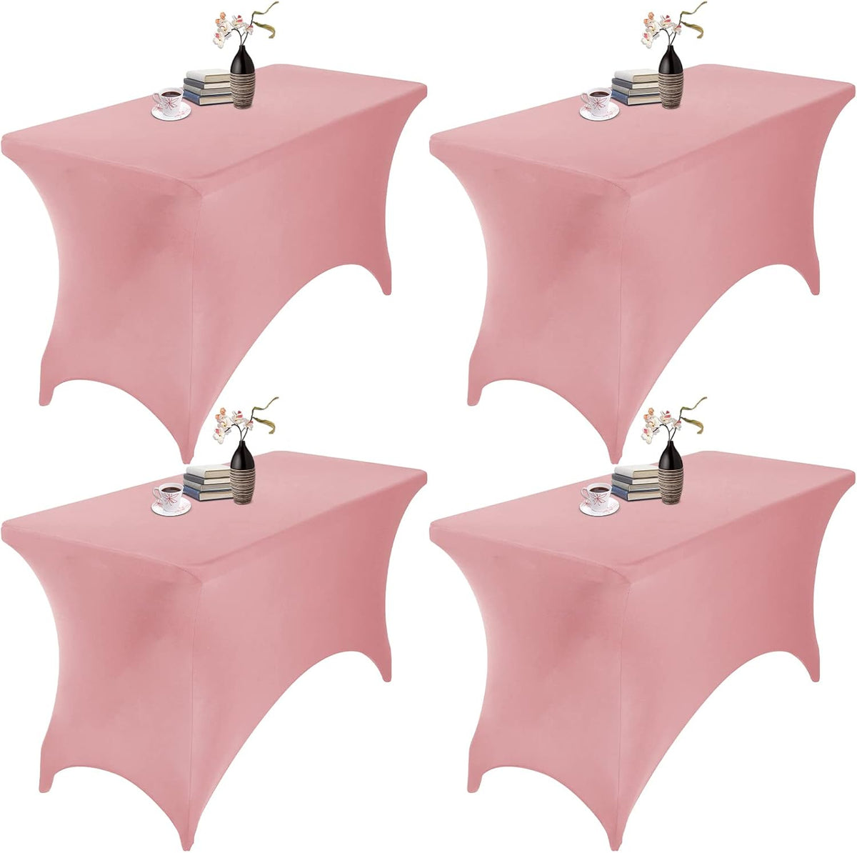 4Pack Spandex Waterproof Table Covers 4ft，Spandex 4ft Waterproof Table Cover for Party,Wedding, Banquet, and Events(Dusty Pink)