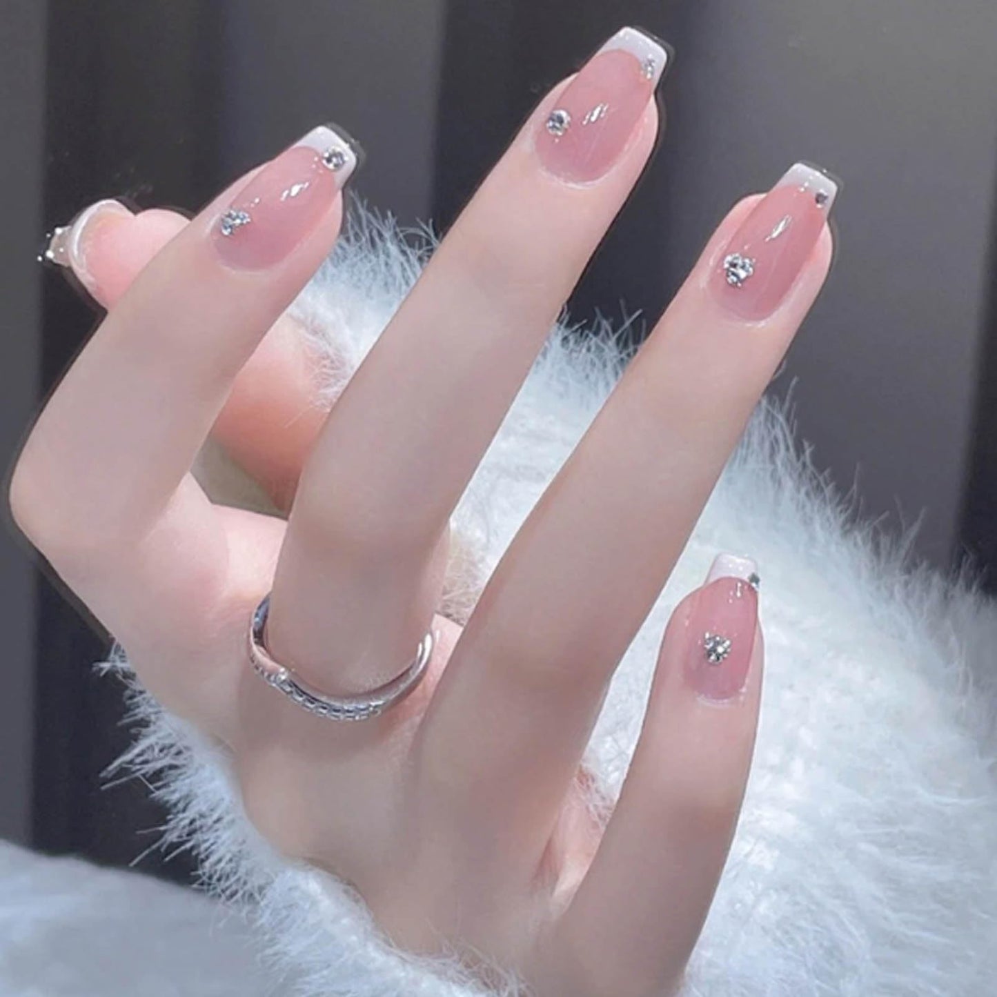 Hkanlre 3D Press on Nails Medium Fake Coffin Nails Tips Full Cover Luxury False Nails for Women and Girls 24PCS