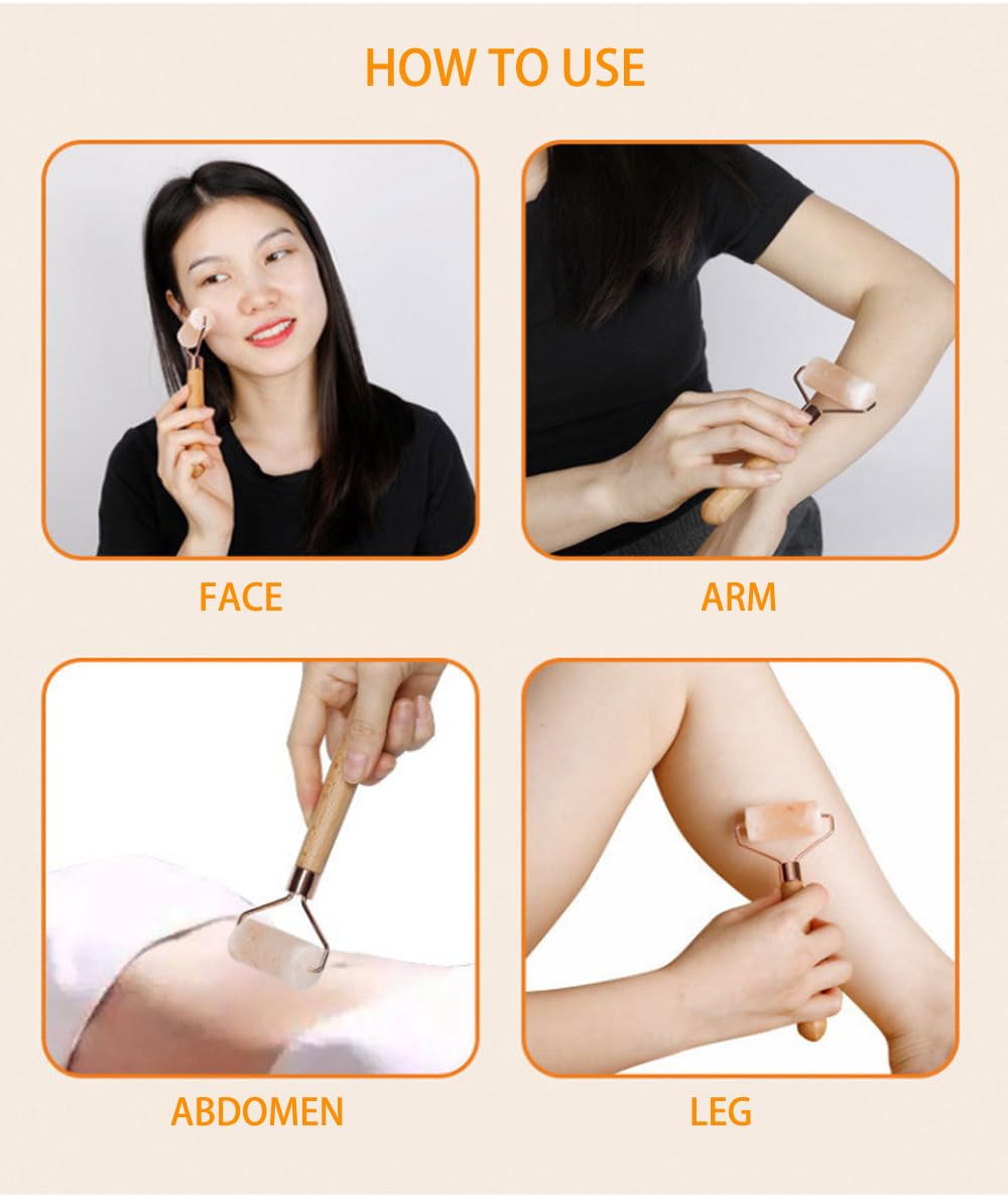 Windfulogo Himalayan Salt Facial Massage Roller Hot & Cold Massage Stones Set Heated Warmer Stone for Spa
