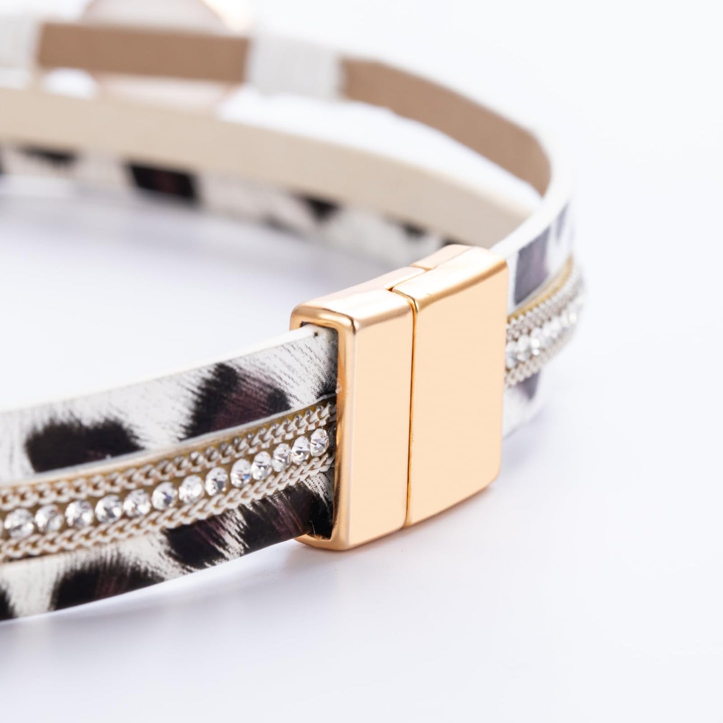 FANCY SHINY Boho Leather Wrap Bracelet Stackable Chunky Crystal Cuff Bracelets with Magnetic Clasp Cowboy Cowgirl Western Summer Beach Outfits Jewelry Gifts for Women (14.7", Zebra)