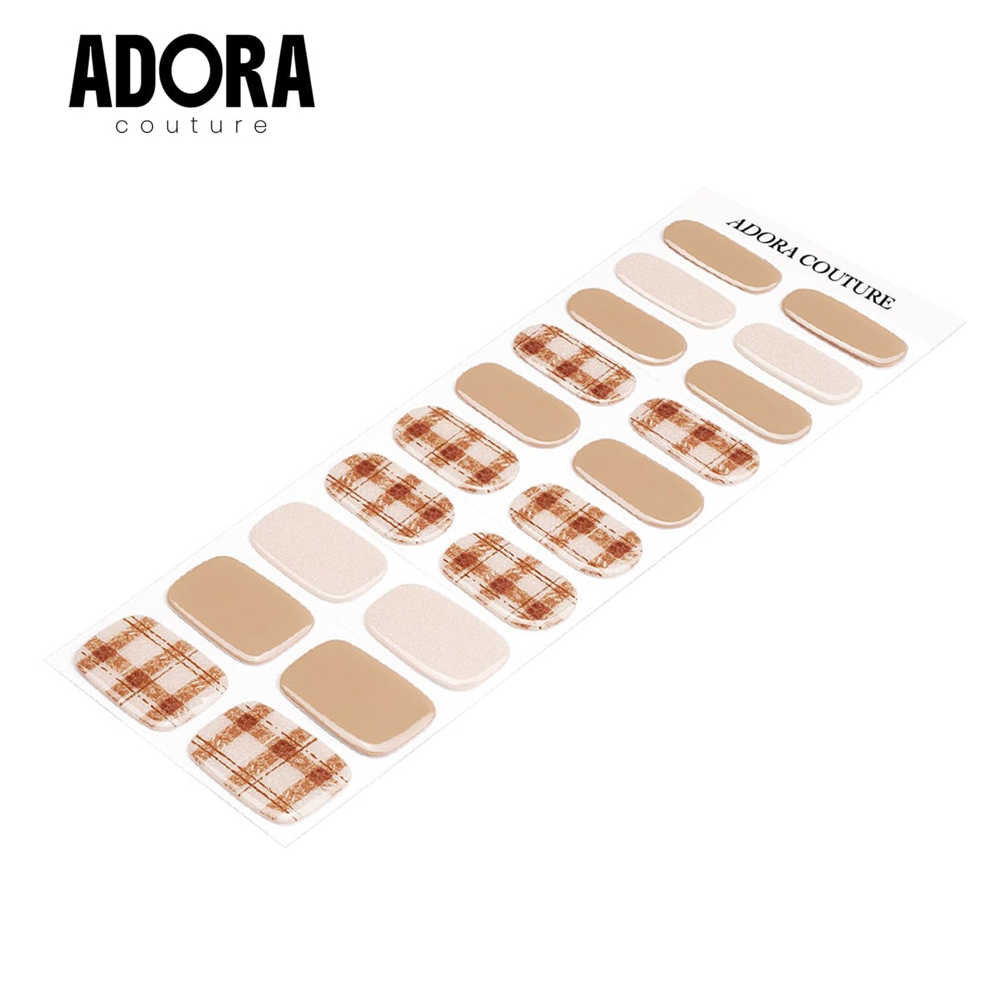 Adora Couture Semi-Cured Gel Nail Strips - 20 Salon-Quality Gel Sticker with UV Light Required, Long Lasting, Easy Application & Removal, Includes Prep Pad, Nail File, Wooden Stick – Cafe Charm