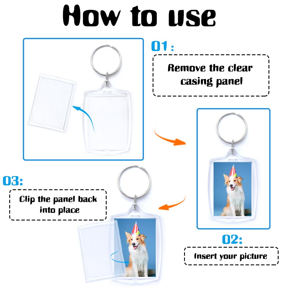 Baaxxango 30 pcs Acrylic Photo Frame Keyring,2.16 x 1.5 Inch/5.5 x 4 cm Personalized Keychains,Clear Picture Keychain as Gift,Suit for Artwork