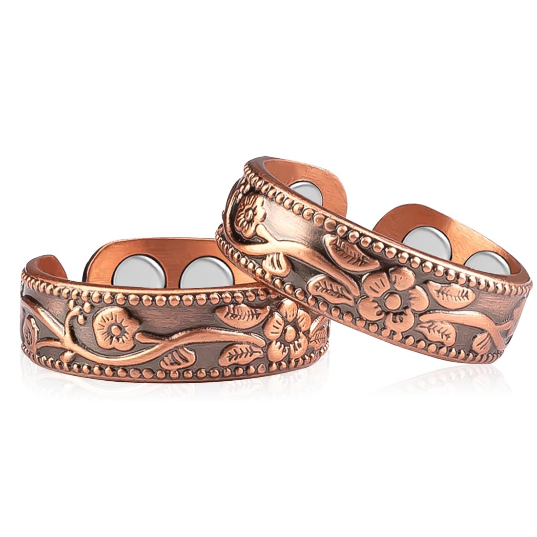 Vicmag 2PCS Copper Magnetic Rings for Women Ring for Fingers with 4X Magnets 100% Solid Pure Copper Gift Adjustable