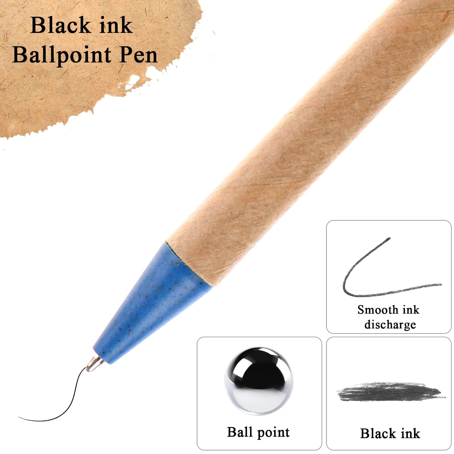 PIAOPIAONIU 100 Pcs Eco Friendly Pens Recycled Writing Ballpoint Pens Medium Point (1mm) Retractable Rollerball Pens Black Ink Click Pens for Notebook Office School Supplies