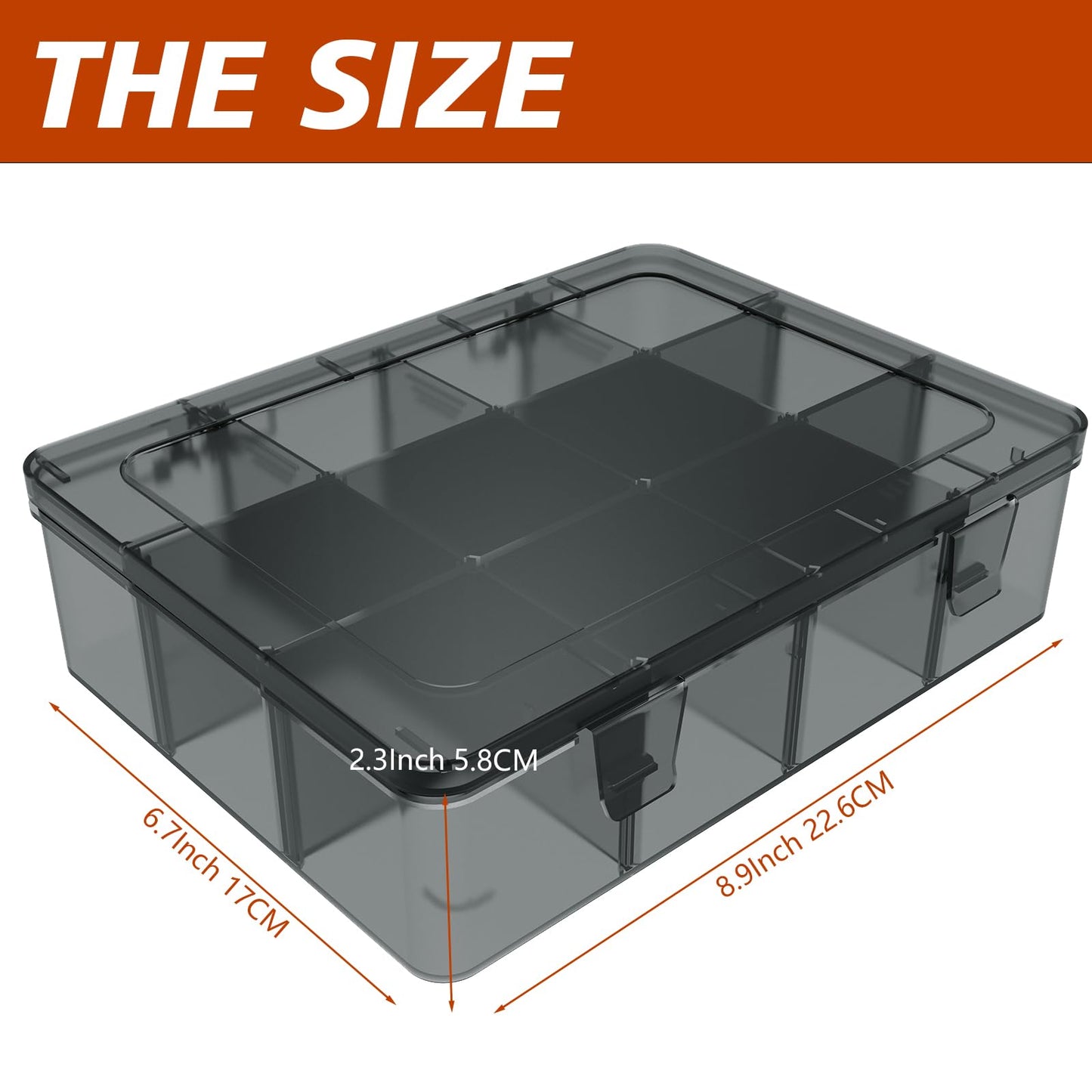 SRNYJAO Plastic Organizer Box, 12 Grids Clear Bead Organizer Compartment Box with Removable Dividers for Tackle box,Parts, Earring Container Tool Fishing Hook Hair Accessories,8.8" L x 6.7" W x 2" H