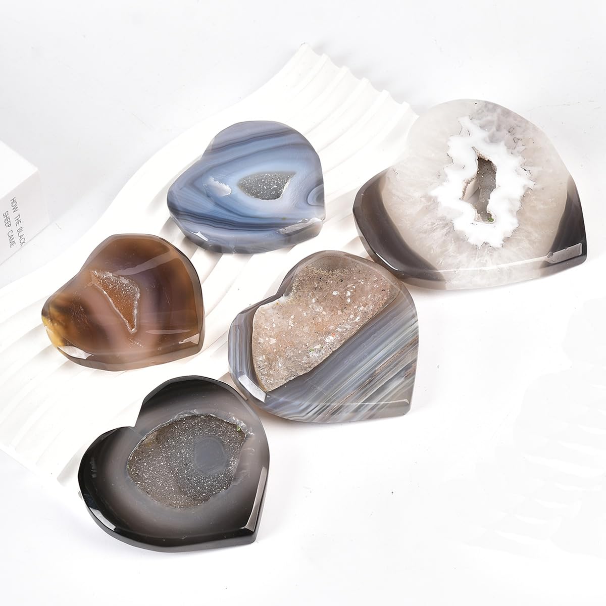 JIC Gem Large Agate Heart Crystal Geode Druzy Palm Worry Stone Reiki Crystals and Healing Stones 3.5-3.9"(90-100mm)
