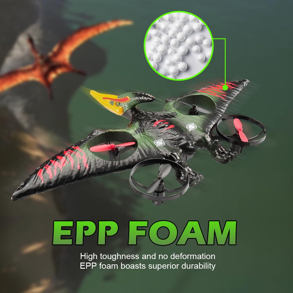 Dinosaur Remote Control Drone, 2.4G EPP Foam RC Pterodactyl Hobby RC Airplanes with 6-Axis Gyro, One Key Takeoff Landing, Stunt Roll & 360 Flip, Fighter Jet Toy Christmas Birthday Gift for Boys Girls
