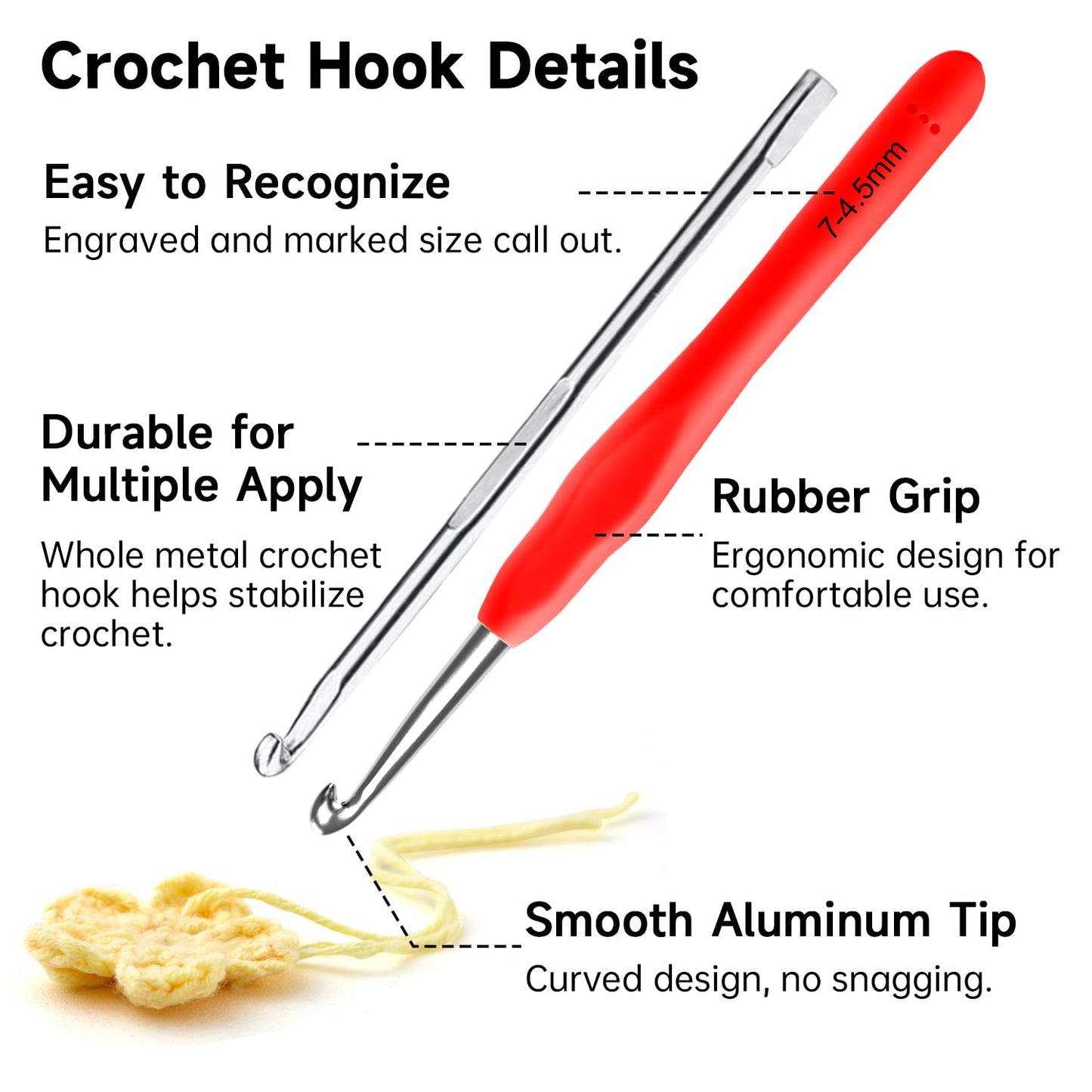 INSCRAFT 67 Pack Crochet Hooks Set, 13 PCS 2mm(B)-10mm(N) Ergonomic Soft Grip Crochet Handles Yarn Knitting Needles Kit with Case for Arthritic Hand, Crochet Starter Kit for Beginners and Lovers