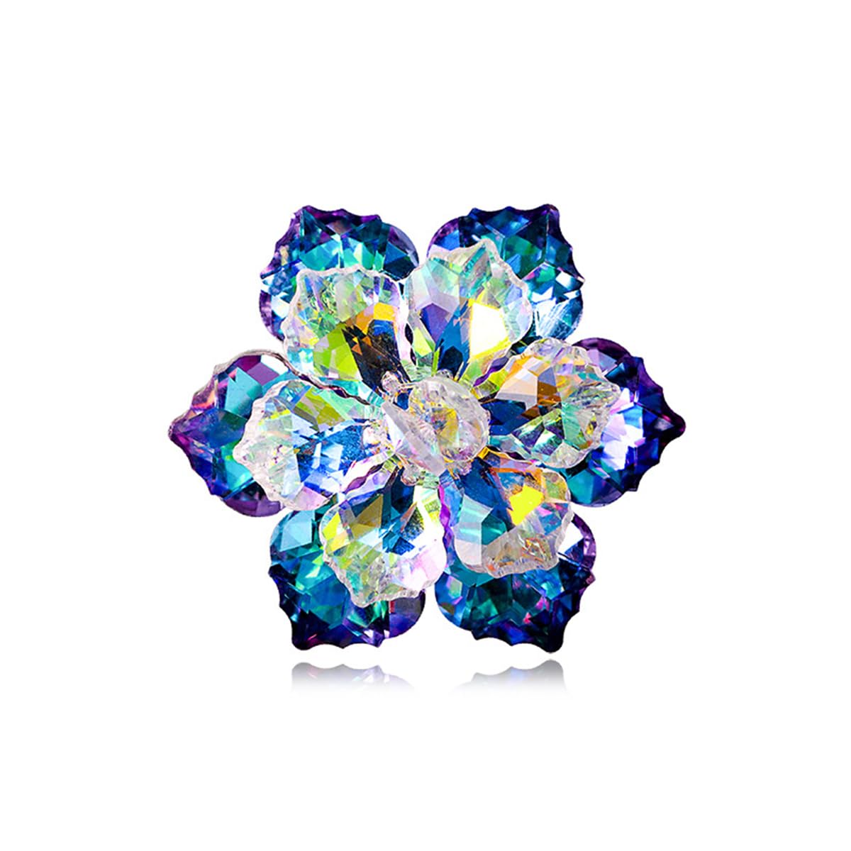 Rhinestone Sunflower Brooch Pin for Women Red Black Purple Large Flower Brooch Snowflake Hat Marquise Wreath Christmas Jewelry (Blue crystal flower brooch ﻿)