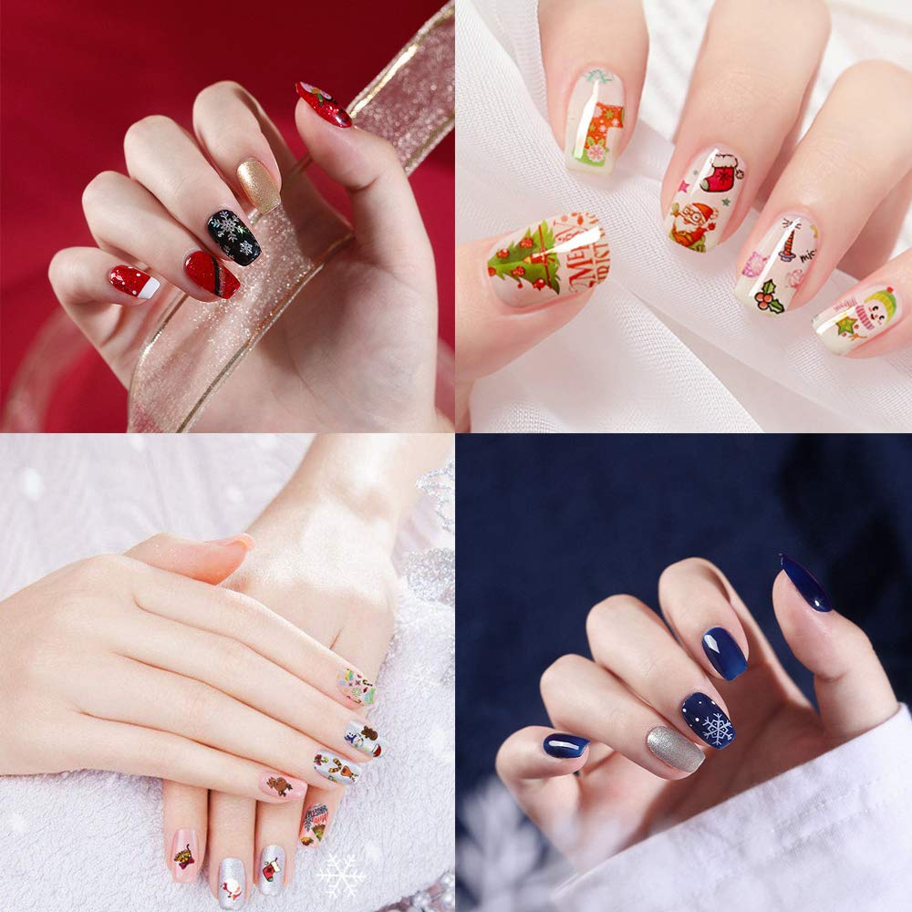 3 Boxes Christmas Nail Art Foil Transfer Stickers, Kalolary Christmas Nail Foil Transfer Wraps Snowflake Santa Nail Decals Adhesive Glitters Acrylic DIY Xmas Nail Decoration, 30 Rolls