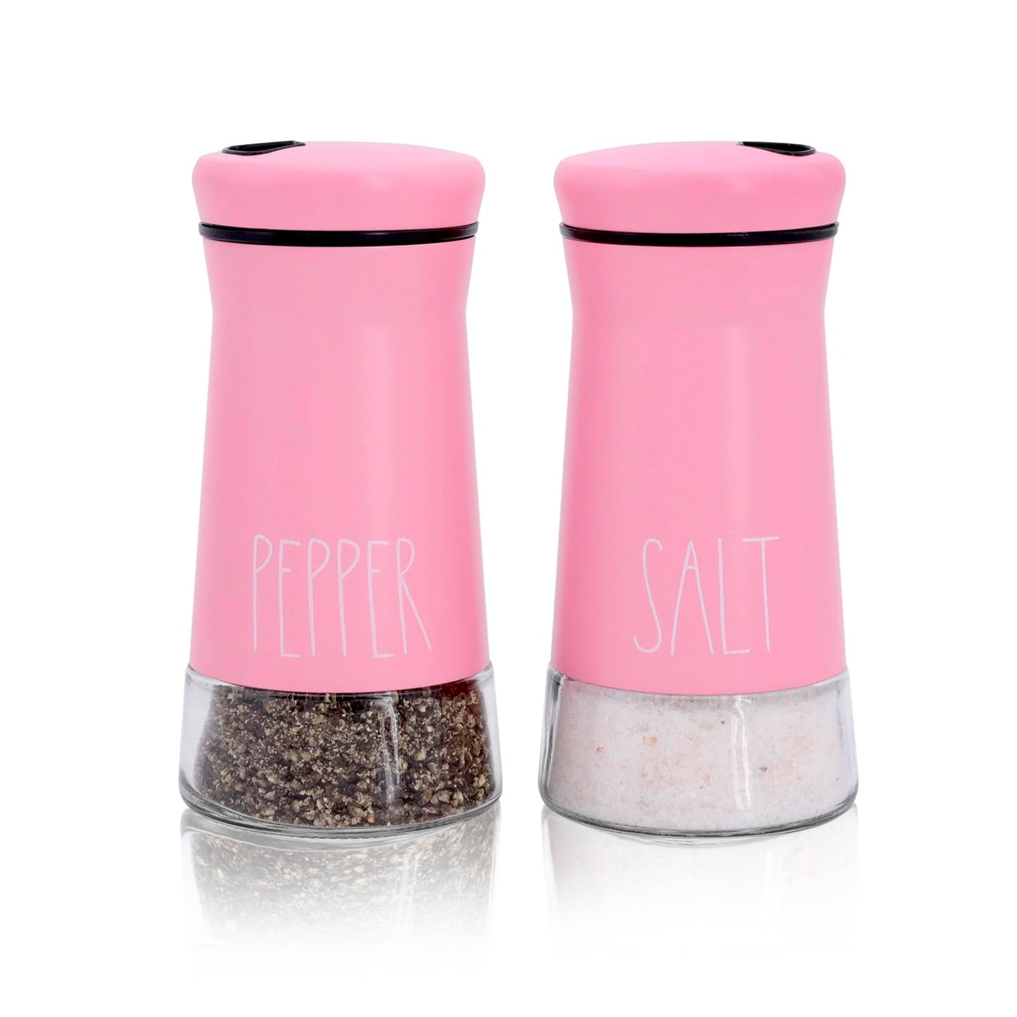 Pink Salt and Pepper Shakers with Adjustable Pour Holes, Refillable Salt Shaker by Aelga, Ideal for Himalayan, Kosher, Black and White Pepper, Pink Kitchen Accessories