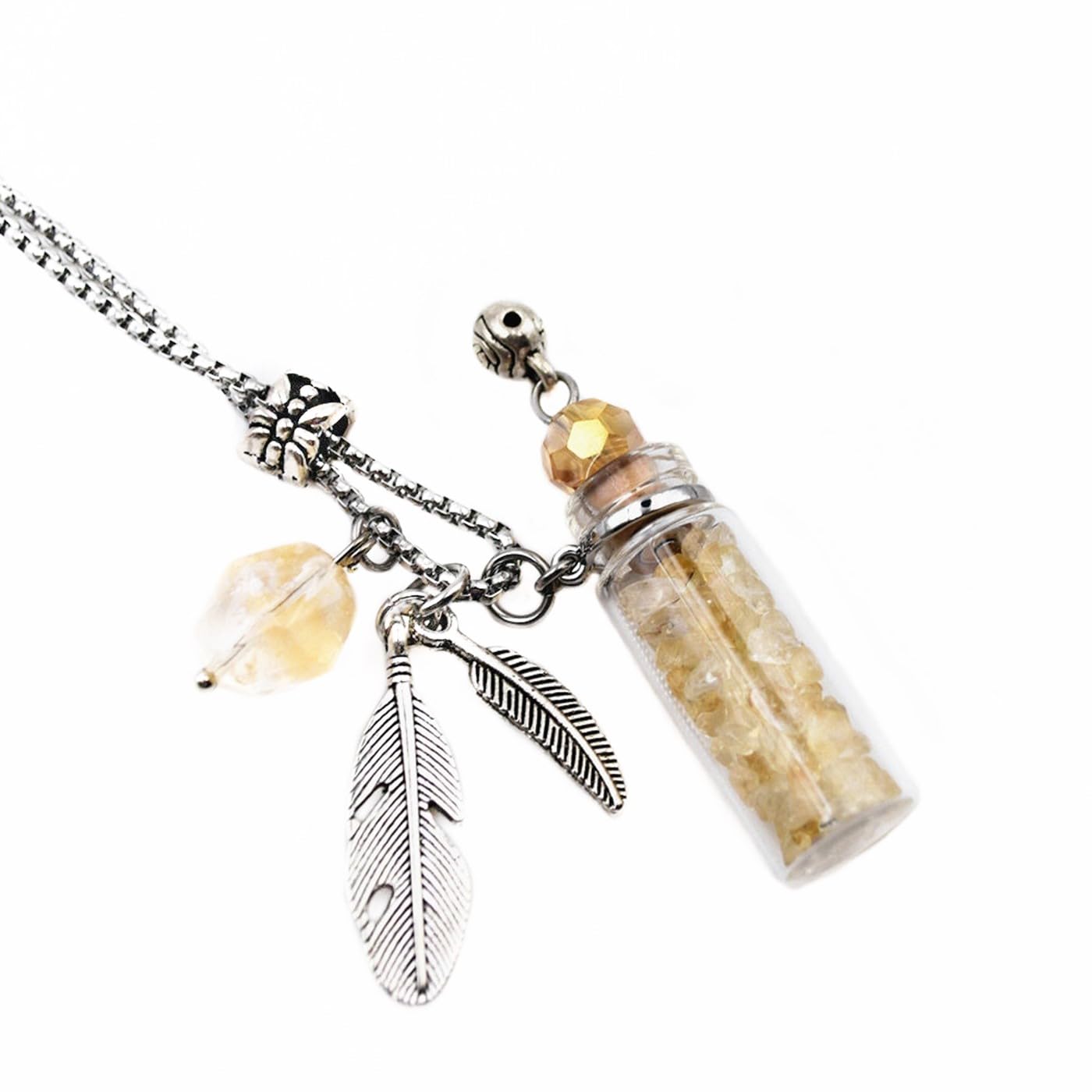 CoolDIY Aromatherapy Essential Oil Diffuser Necklace Perfume Pendant Necklace Stainless Steel Glass vial with Crystal (Yellow)