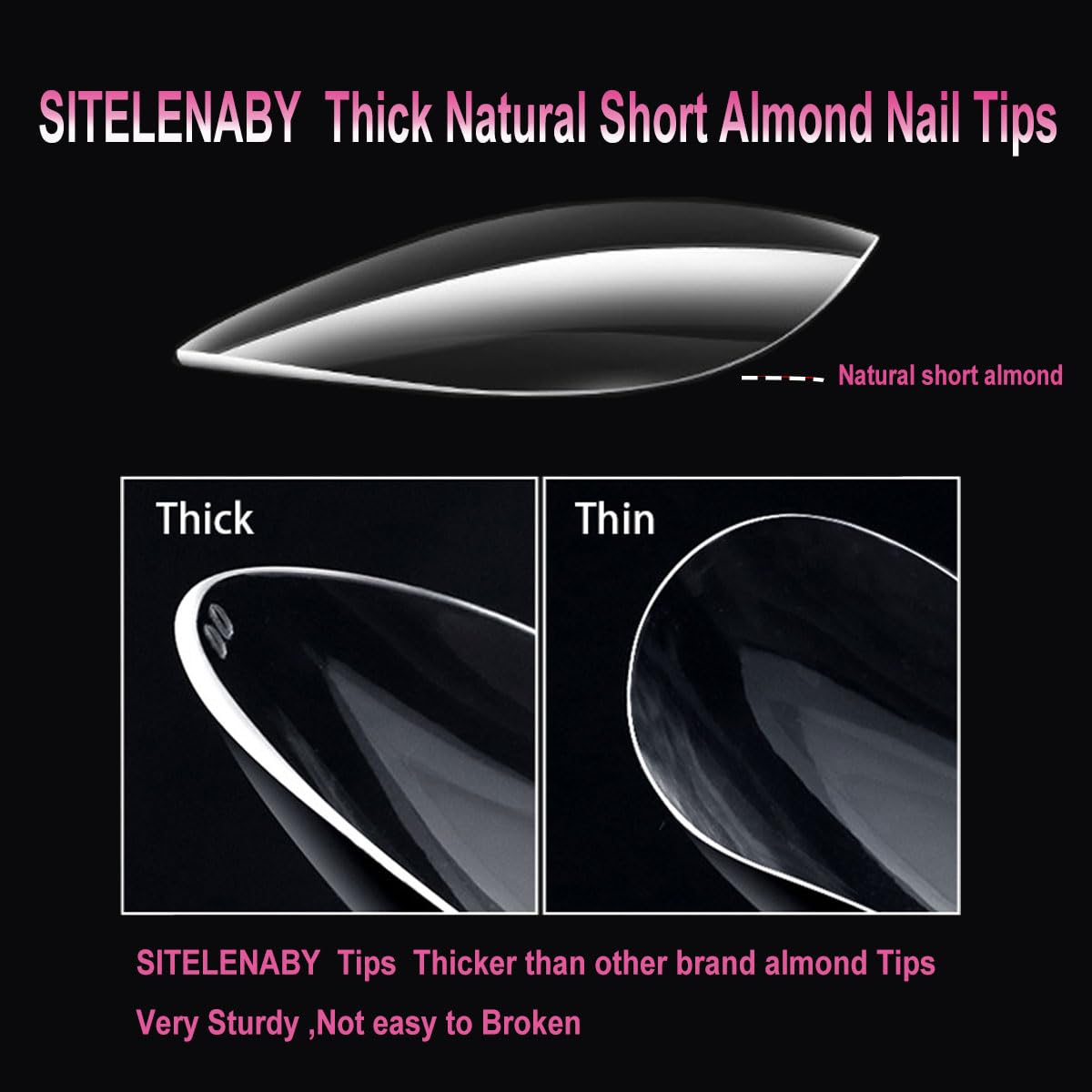 SITELENABY Thick Natural Almond Nail Tips,600PCS Soak Off Gel Fake Nail Extension Press on Nails,Full Cover False Nails Acrylic Nails 15 Size 00-13,Nail Art DIY