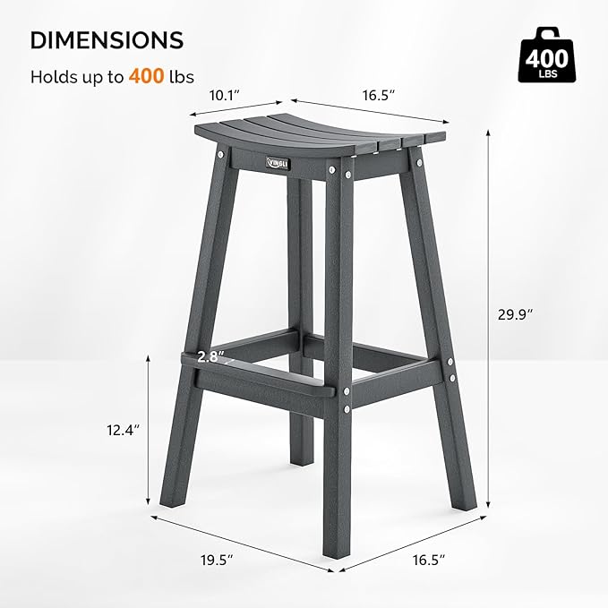 VINGLI 29 Inch Outdoor Bar Stools Set of 4, HDPE Weather Resistant Barstools Heavy Duty Patio Bar Height Chairs for Deck Balcony Kitchen Counter Yard and Poolside (Gray, 29 Inch 4 PC)