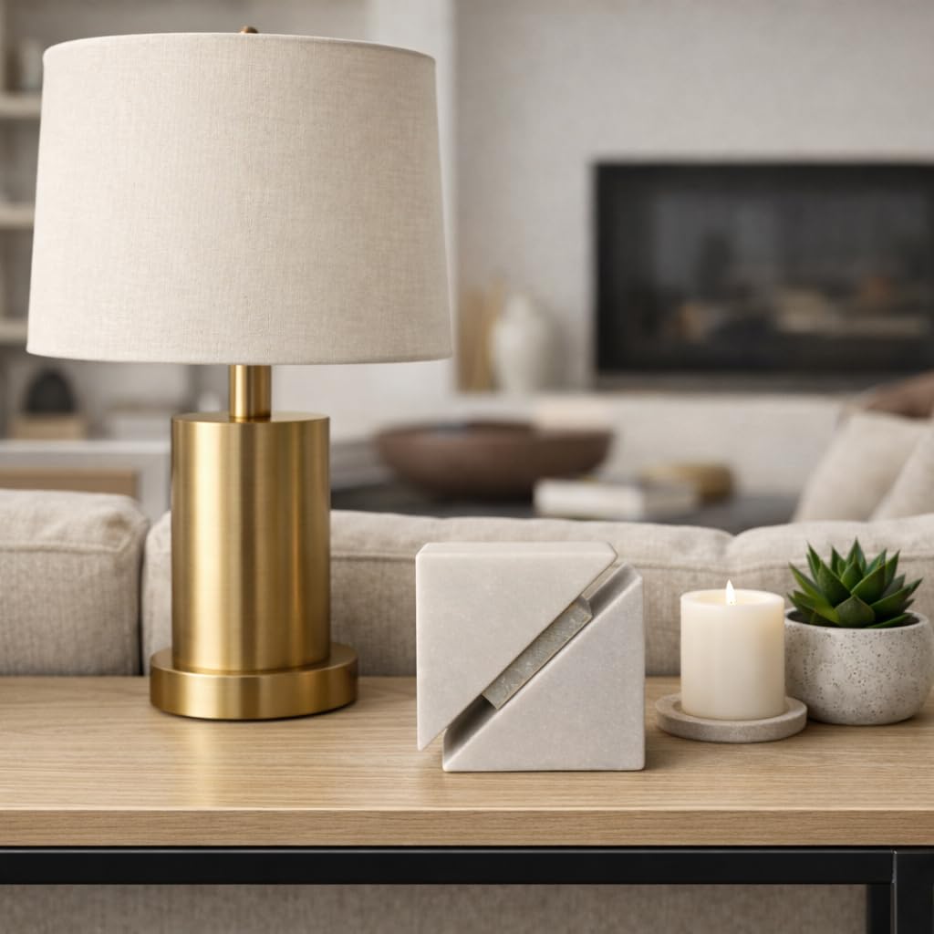 White Marble Sculpture Cube – Accessories for Room Styling and Layering – Shelf, Desk, or Console Placement – Modern Geometric Design Accent for Contemporary Spaces, Home Decor – 4", White Finish