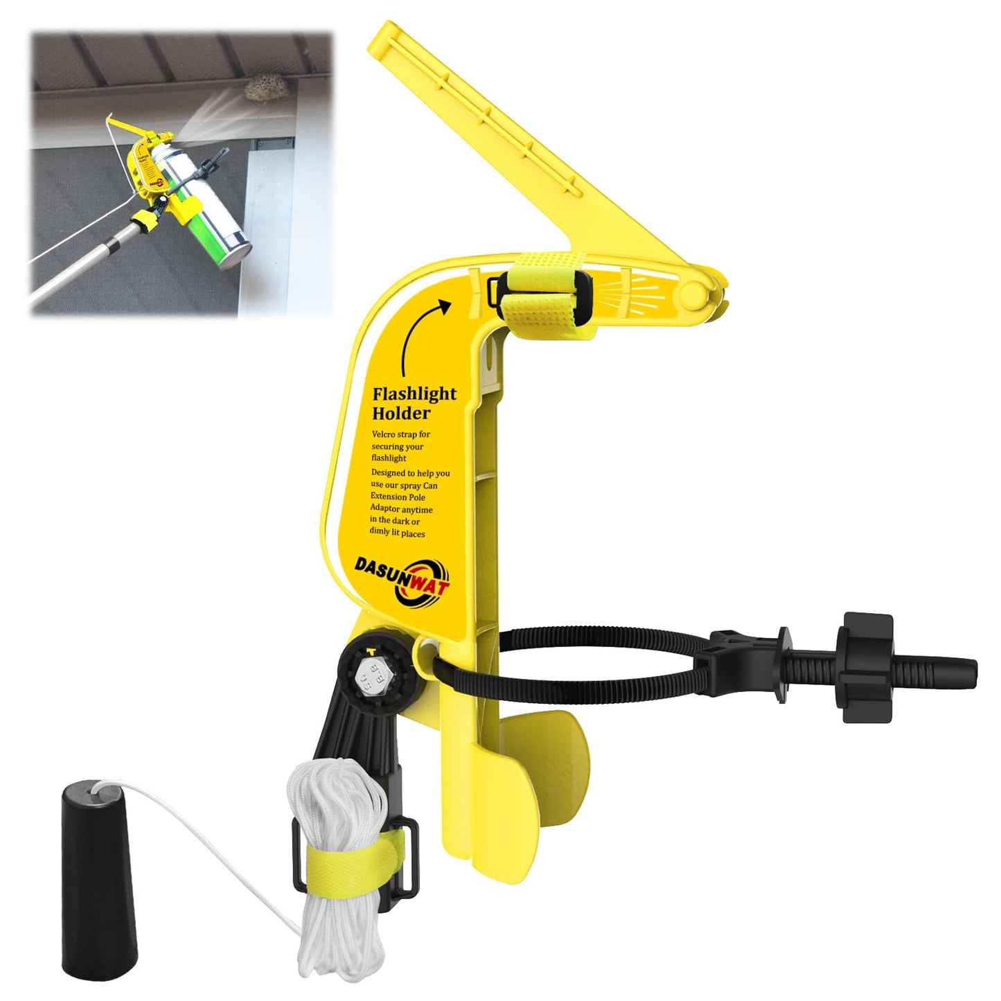 Dasunwat Spray Can Extension Pole Adaptor,Adjustment Sprayer Bracket Adaptor for Wasp/Hornet/Bee Spray Long Range,Spray Paint,Window Cleaner,Tree Pruning Sealer Spray,Spray Can Trigger Handle(Yellow)
