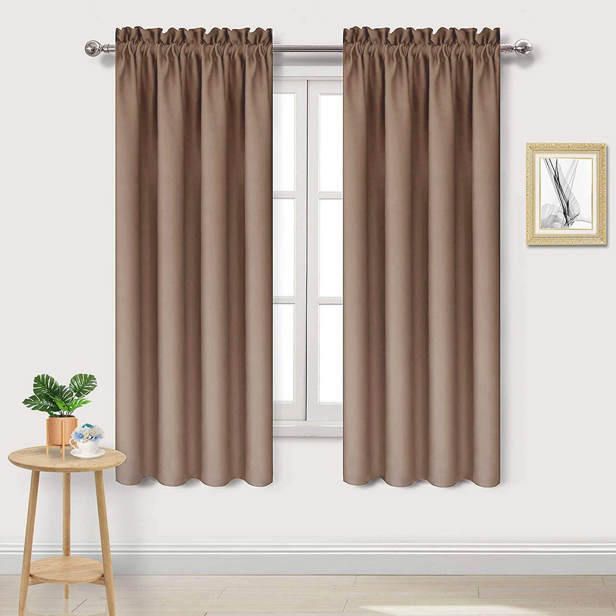 Blackout Curtains for Bedroom Living Room 38 x 63 Inch Long Khaki (2 Count)