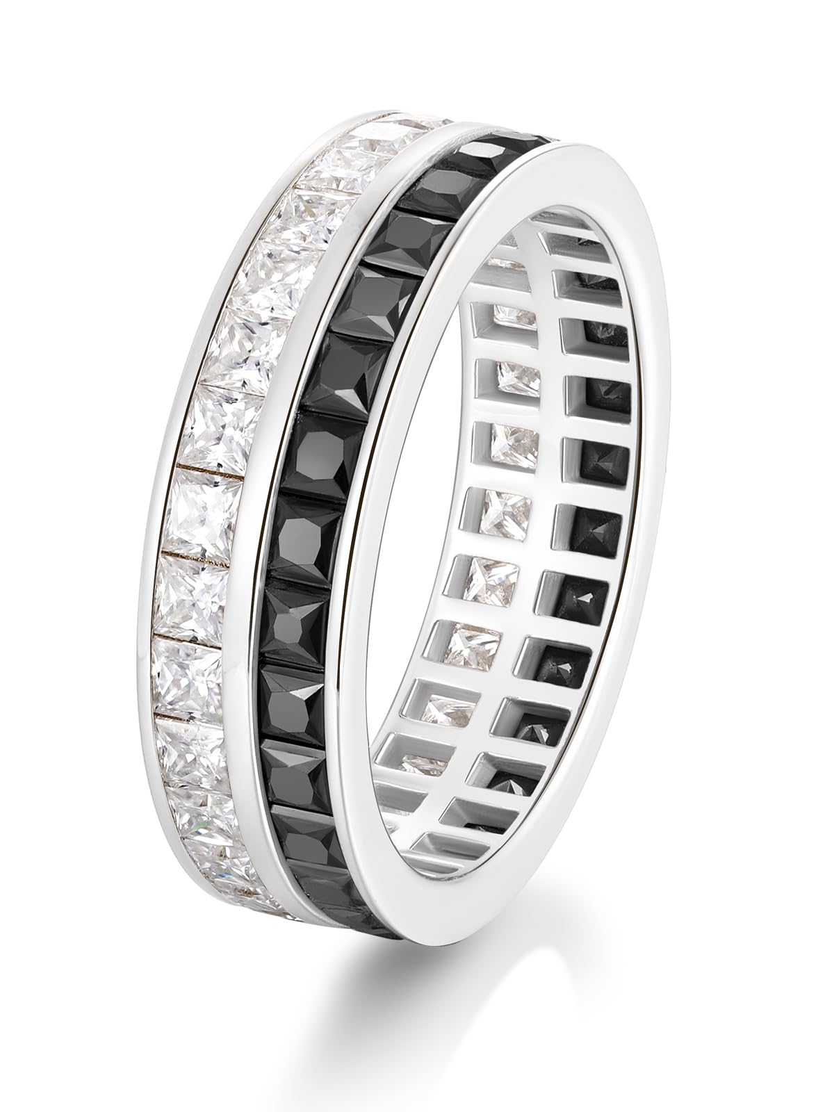 Frbod Women's Sterling Silver Wedding Ring Sparkly Moissanite Eternity Band Black Diamond Rings for Men Size 10