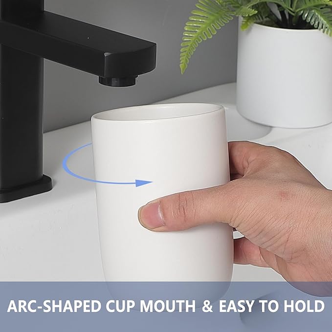 Toothbrush Holders for Bathrooms - 2 Cups Ceramic Toothbrush Toothpaste Holders Set, White Bathroom Tumbler Cups Reusable Toothbrush Mouthwash Cup, Bathroom Counter Organizer