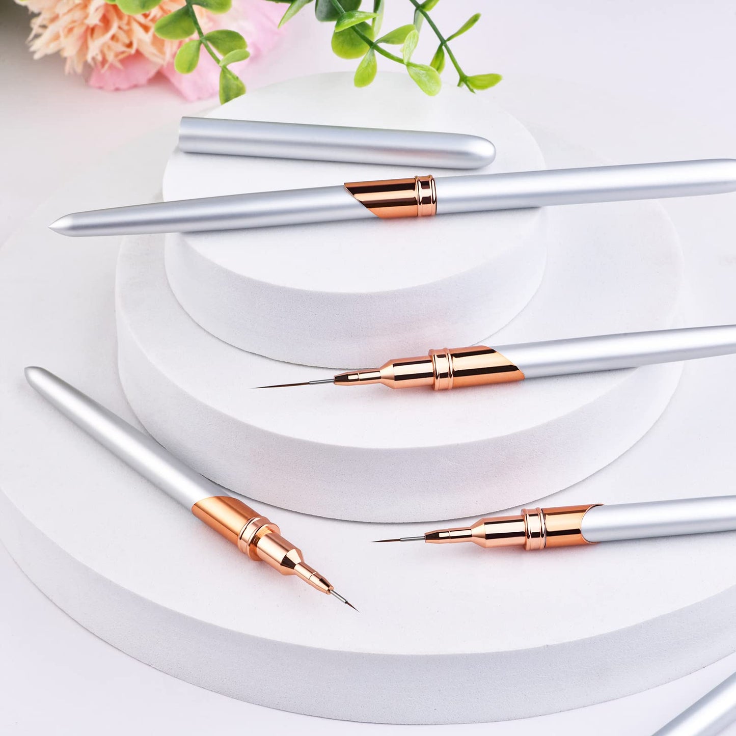 Yasterd 6pcs Nail Art Brushes Liner Striping Brush Set Nail Art Long Striper Pen, Nylon Bristles, Silver Metal Handle, 5/7/9/11/15/25mm