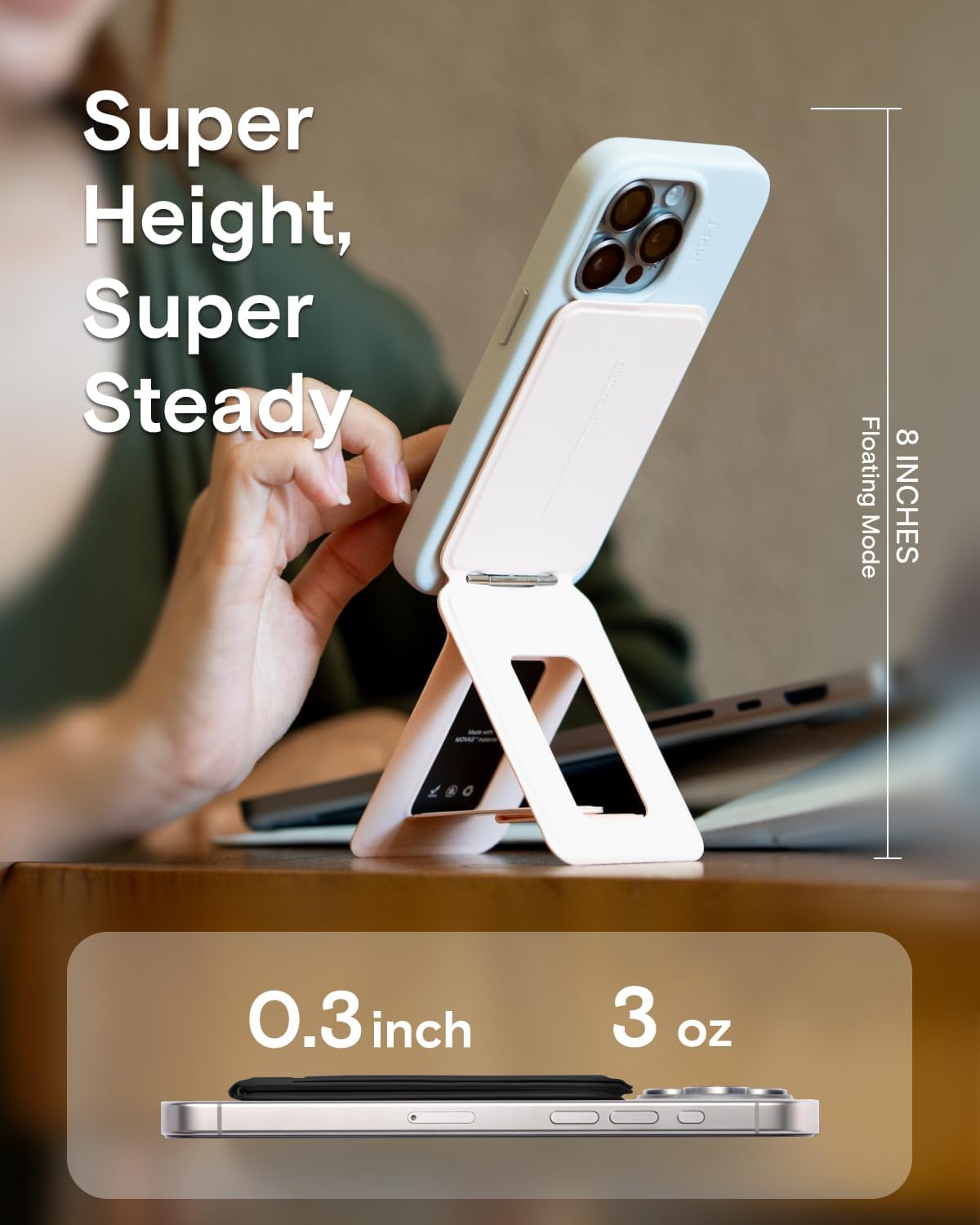 MOFT Phone Stand, Magnetic Phone Tripod Stand Stain-Resistant MOVAS Leather & Angle Adjustment & Strong Magnets Tripod for iPhone 16/15/14/13/12 (Included Metal Ring)-Jet Black