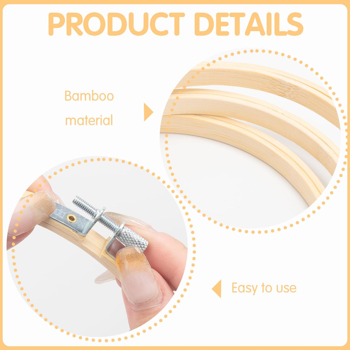 Weysat 5 Inch Embroidery Hoops Bulk Bamboo Circle Cross Stitch Hoop Round Ring Easily Loosen Tighten Bamboo Embroidery Frame Adjustable for Art Handy Sewing Wall Decoration Craft (36 Pcs)
