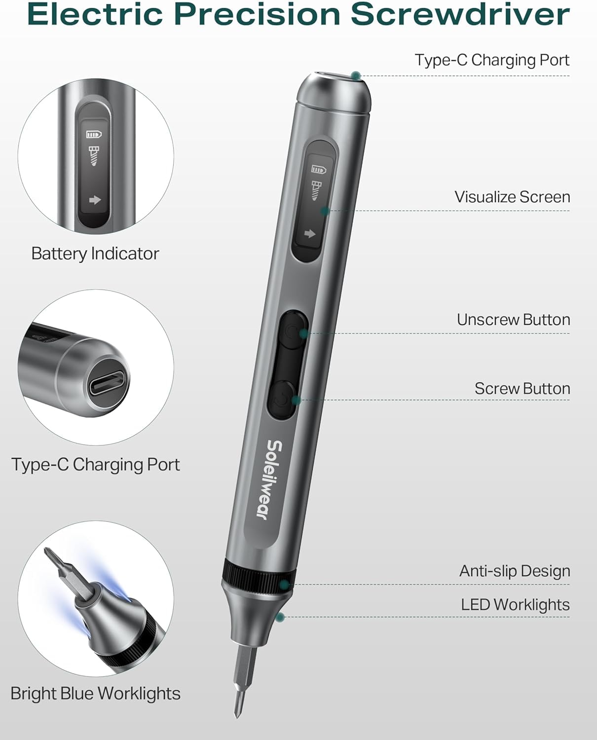 Mini Electric Screwdriver Set, 52 in 1 Precision Electric Screwdriver Cordless with 48 Magnetic Bits, Power Screwdriver Repair Tool Kit with Tweezers and Pry Bar, for Laptop Phone Electronics Repair