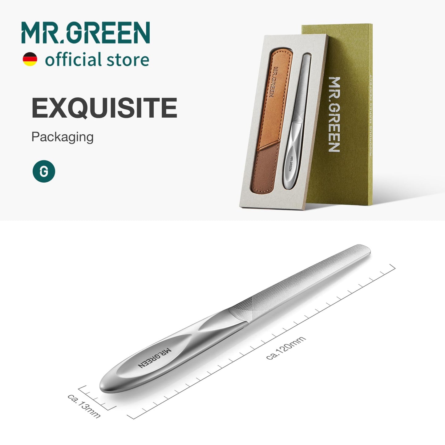 MR.GREEN Double Sided Nail Files Stainless Steel U-Shaped Nail File Curve Anti-Slip Handle