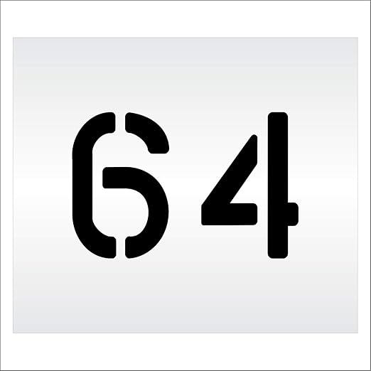 Pavement, Curb, and WheelStop Stencils - 6 inch Double Number Stencil - (64) - 6" x 9" x 1/16" (63 mil) - Light-Duty