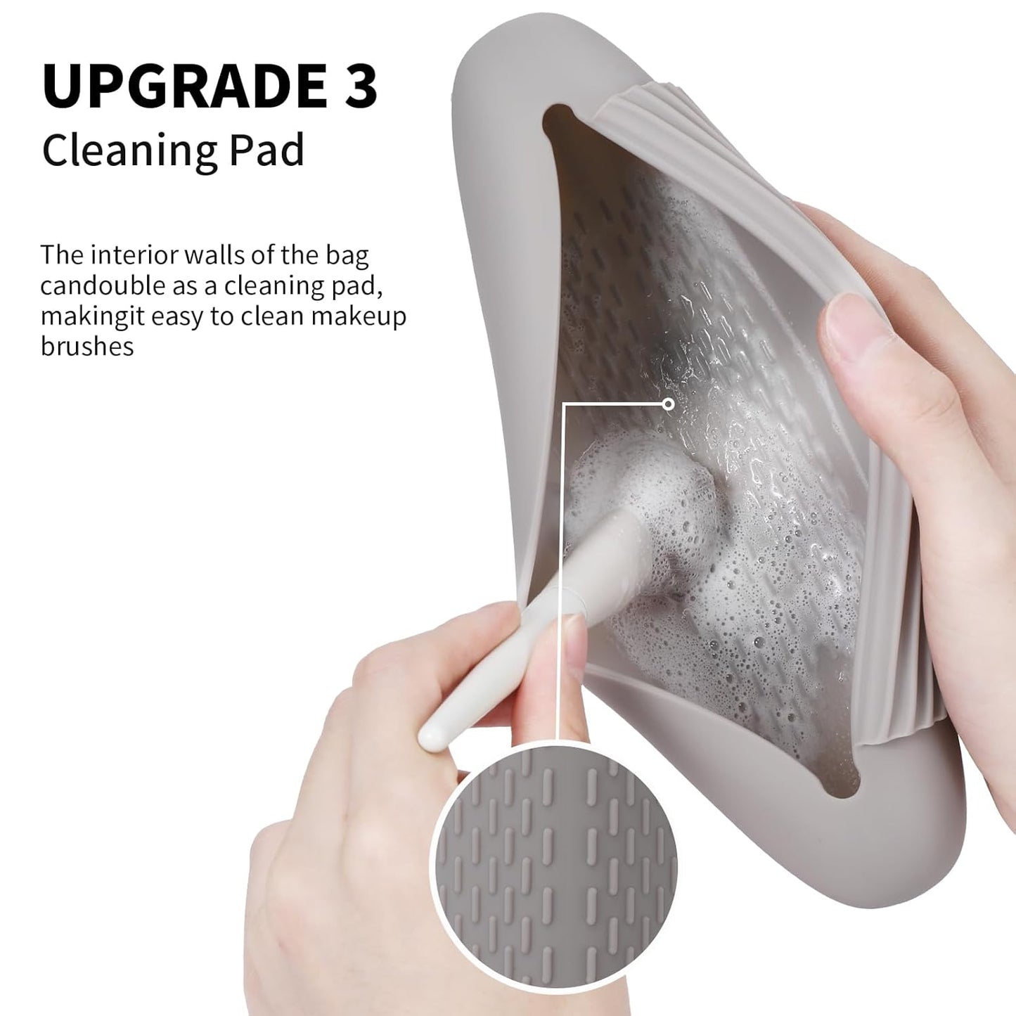 Silicone Makeup Brush Holder Travel Cosmetic Bag：Soft Portable Cosmetic Face Brushes Holder with Upgrade Anti-Fall Out Magnetic Closure, Large Travel Makeup Brush Case - Stone