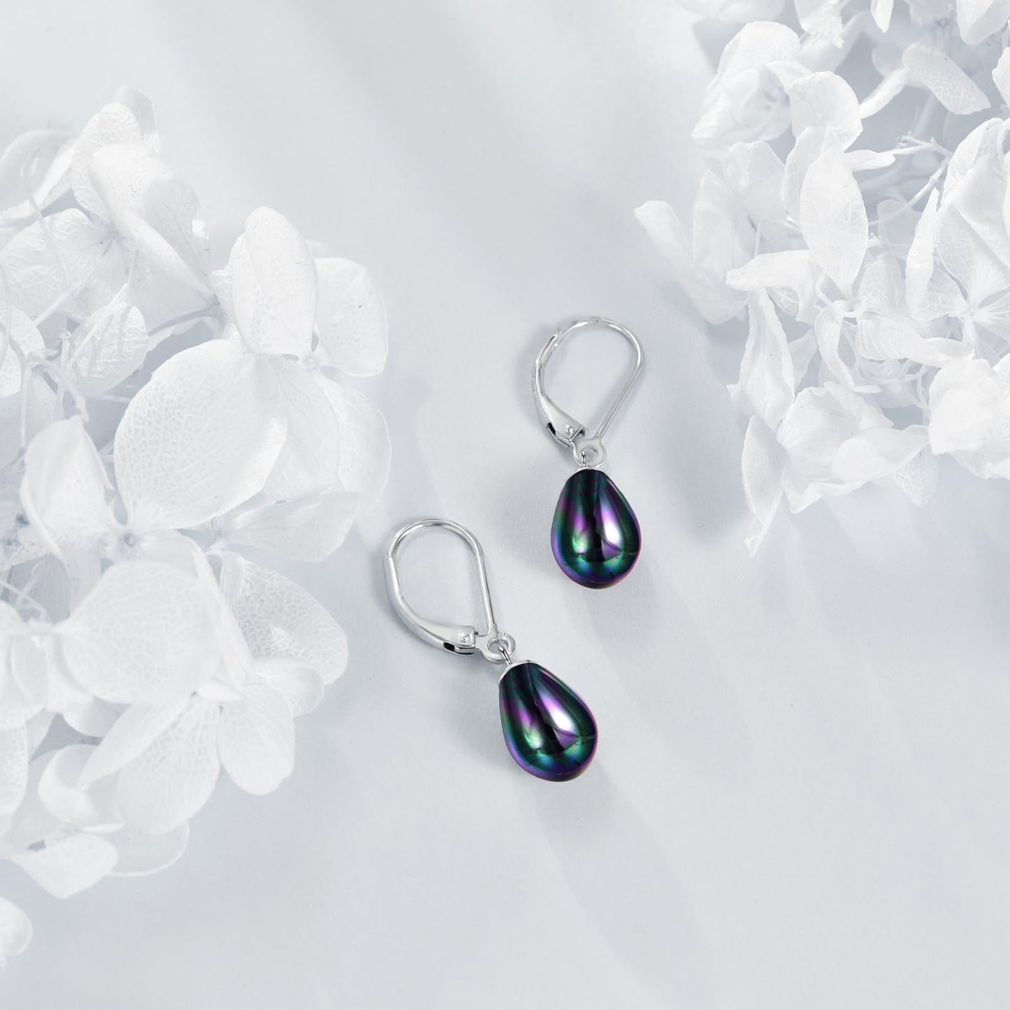 925 Sterling Silver Black Pearl Leverback Earrings Dangle Drop Jewelry Gifts for Women (Teardrop Black Pearl)