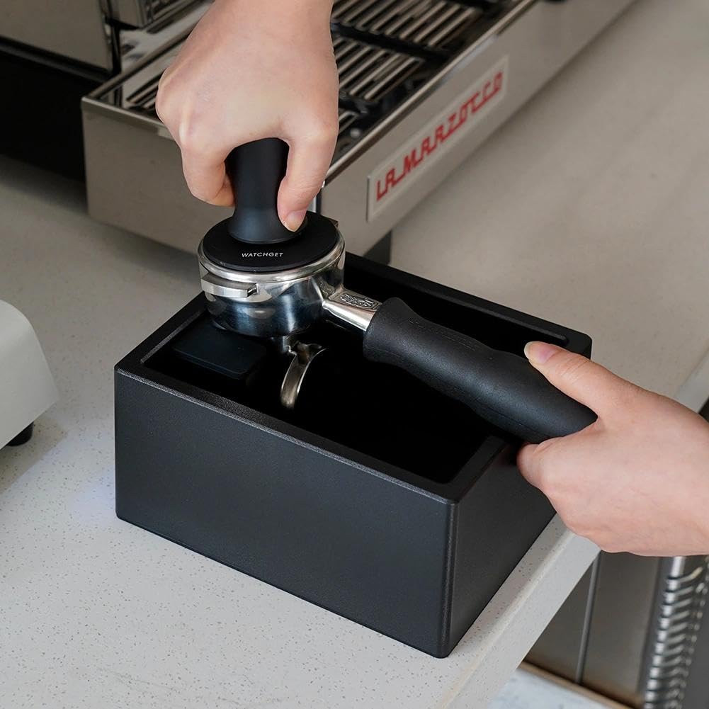 watchget Espresso Knock Box, Coffee Ground Knock Box, Dual Function Storage and Tamping Tool with Non-Slip Base, Made of Durable ABS Plastic, Perfect for Baristas and Coffee Enthusiasts, Black